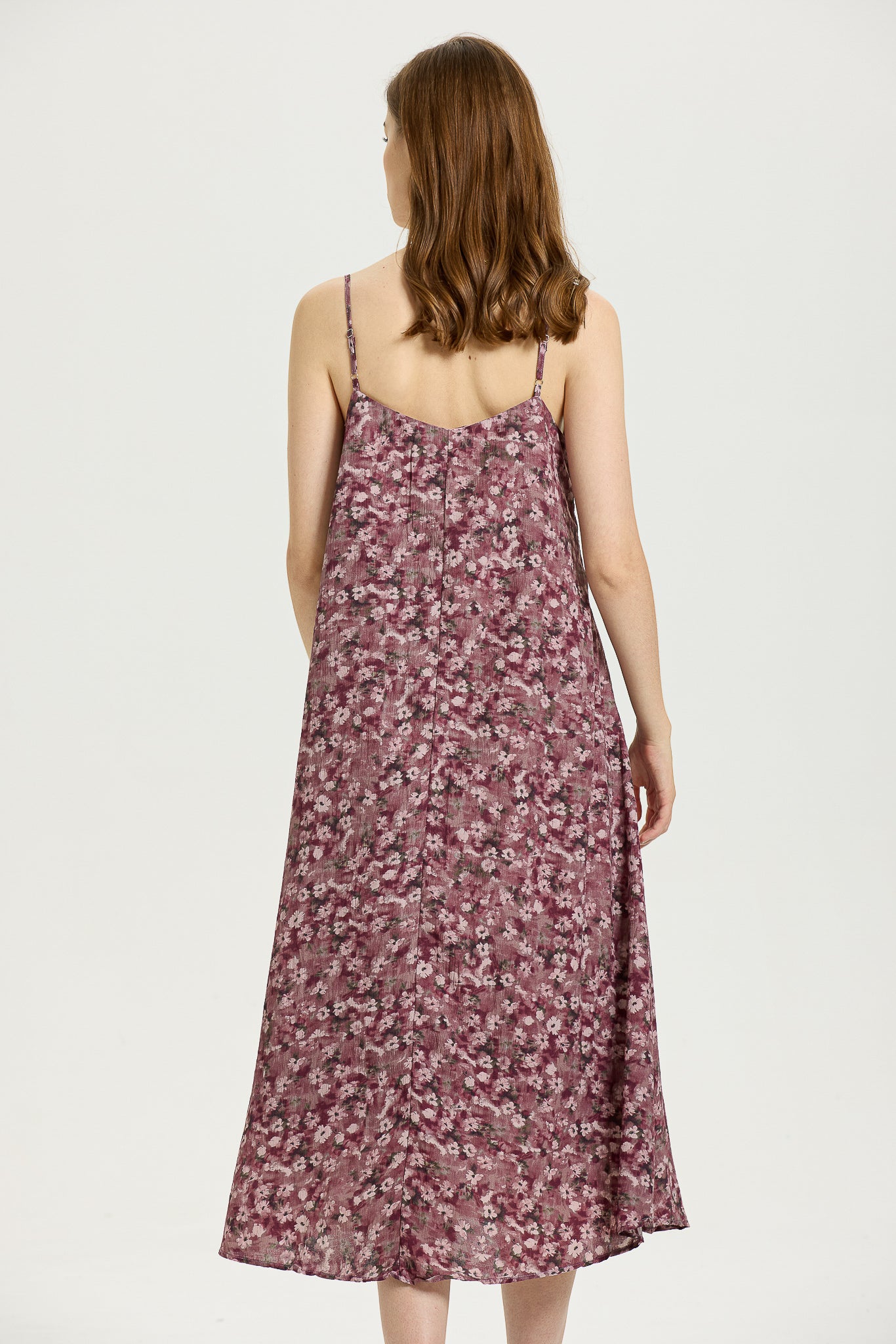 Mauve Floral Slip Dress with Spaghetti Straps (2S-2M-2L)