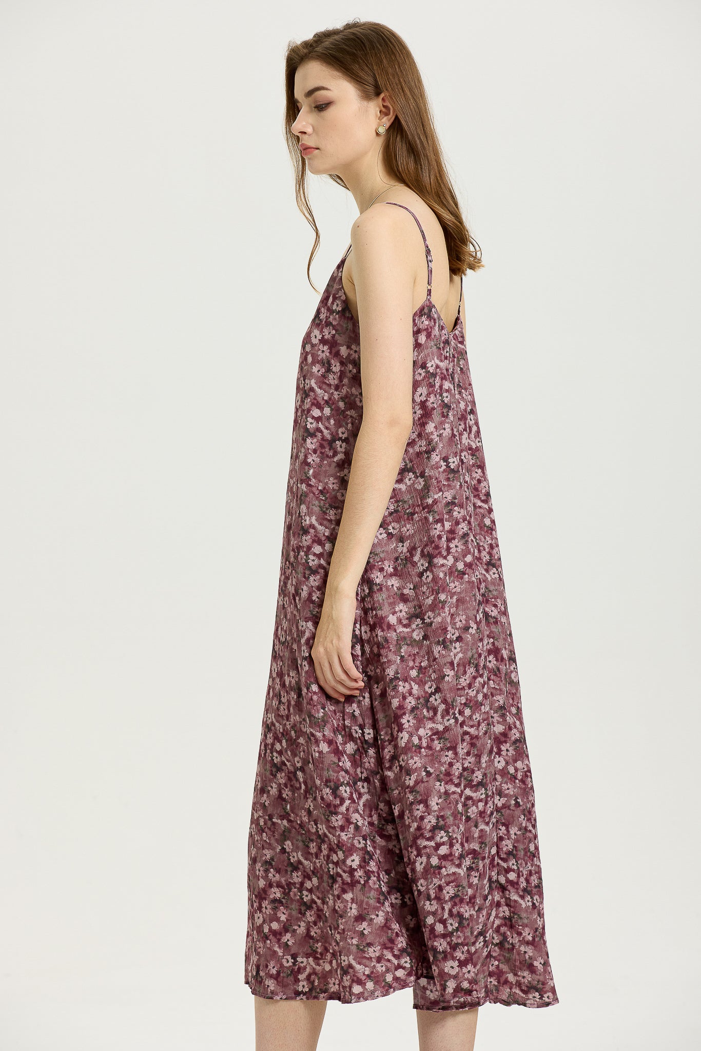 Mauve Floral Slip Dress with Spaghetti Straps (2S-2M-2L)