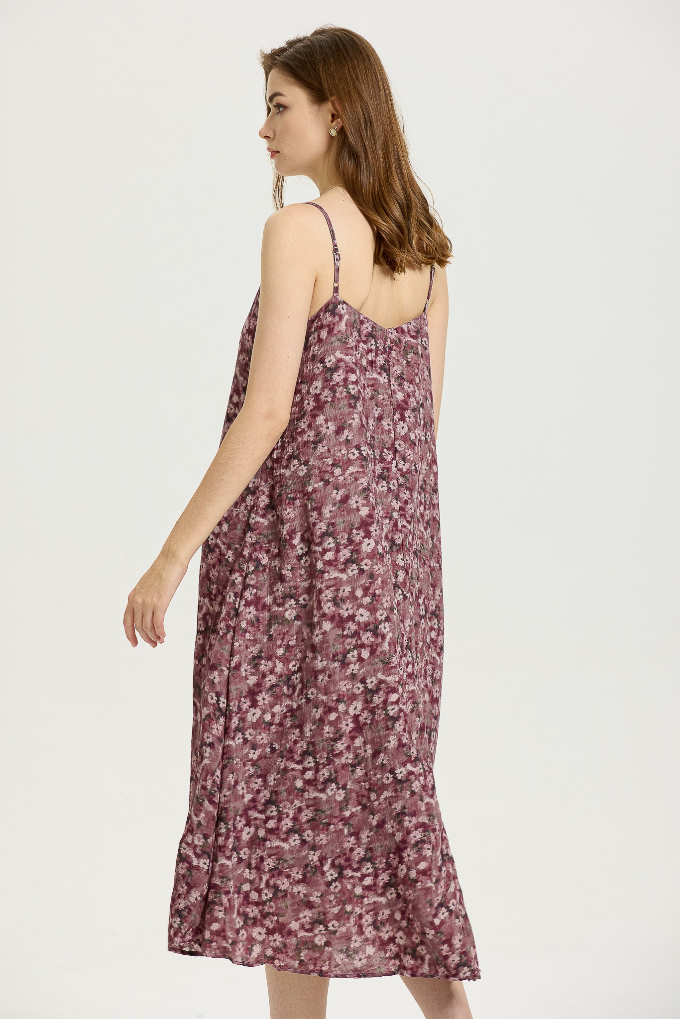 Mauve Floral Slip Dress with Spaghetti Straps (2S-2M-2L)