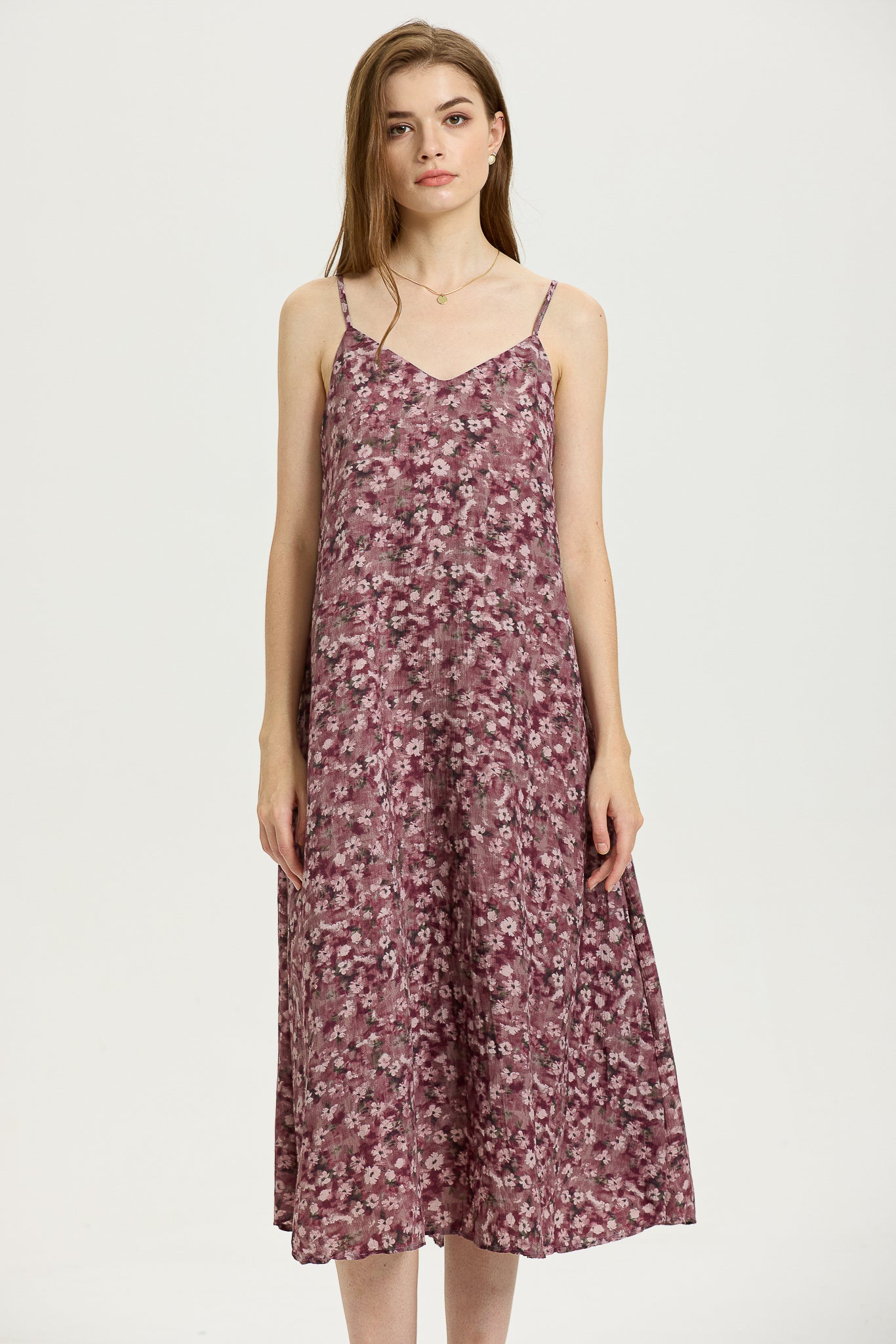 Mauve Floral Slip Dress with Spaghetti Straps (2S-2M-2L)