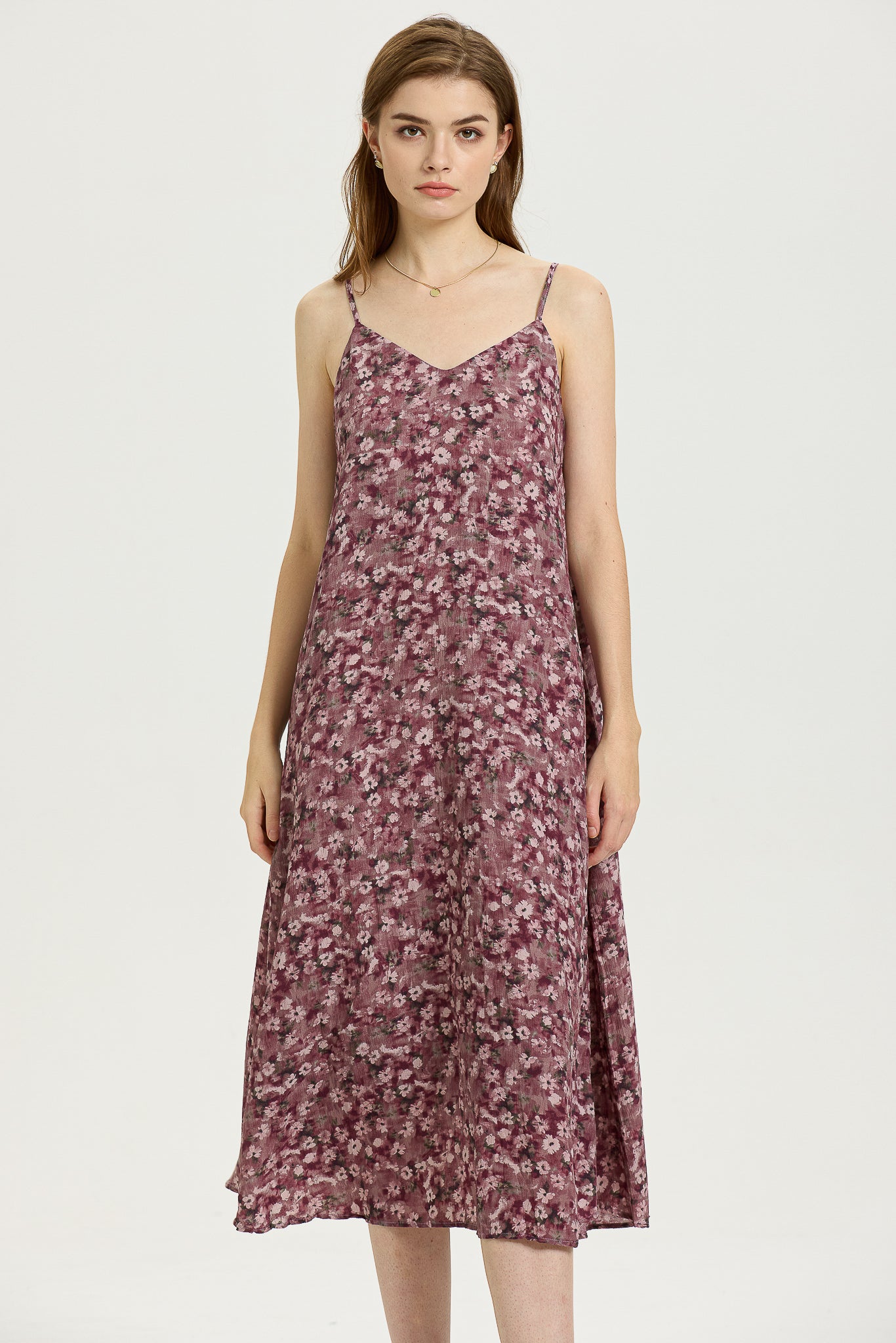 Mauve Floral Slip Dress with Spaghetti Straps (2S-2M-2L)