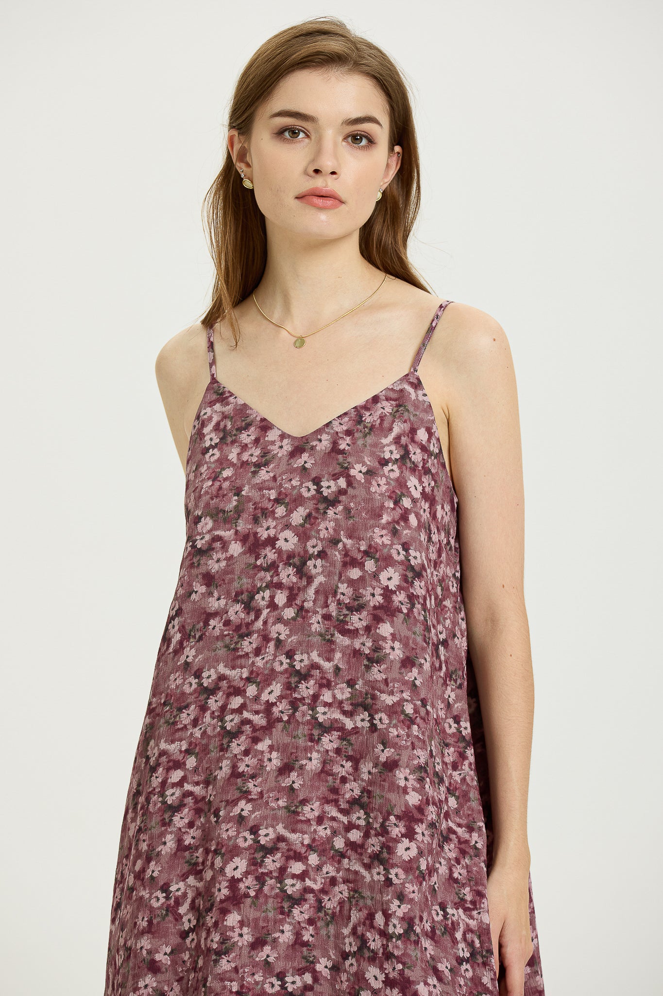 Mauve Floral Slip Dress with Spaghetti Straps (2S-2M-2L)