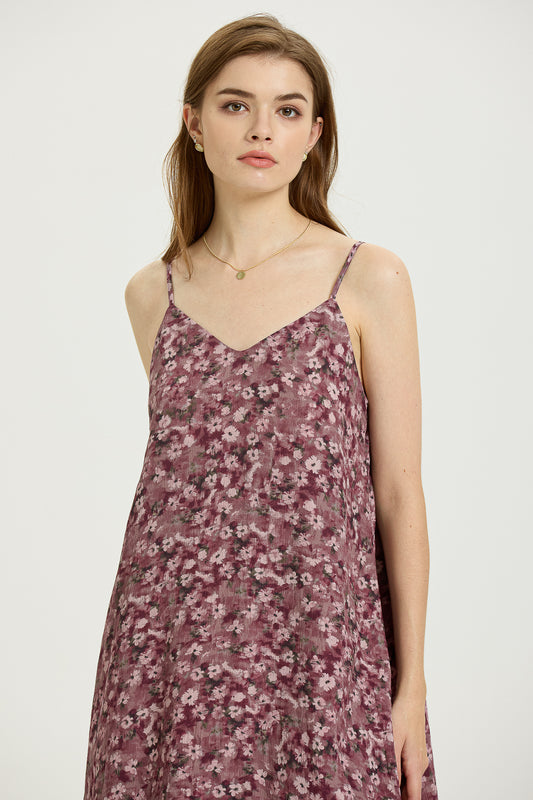 Mauve Floral Slip Dress with Spaghetti Straps (2S-2M-2L)