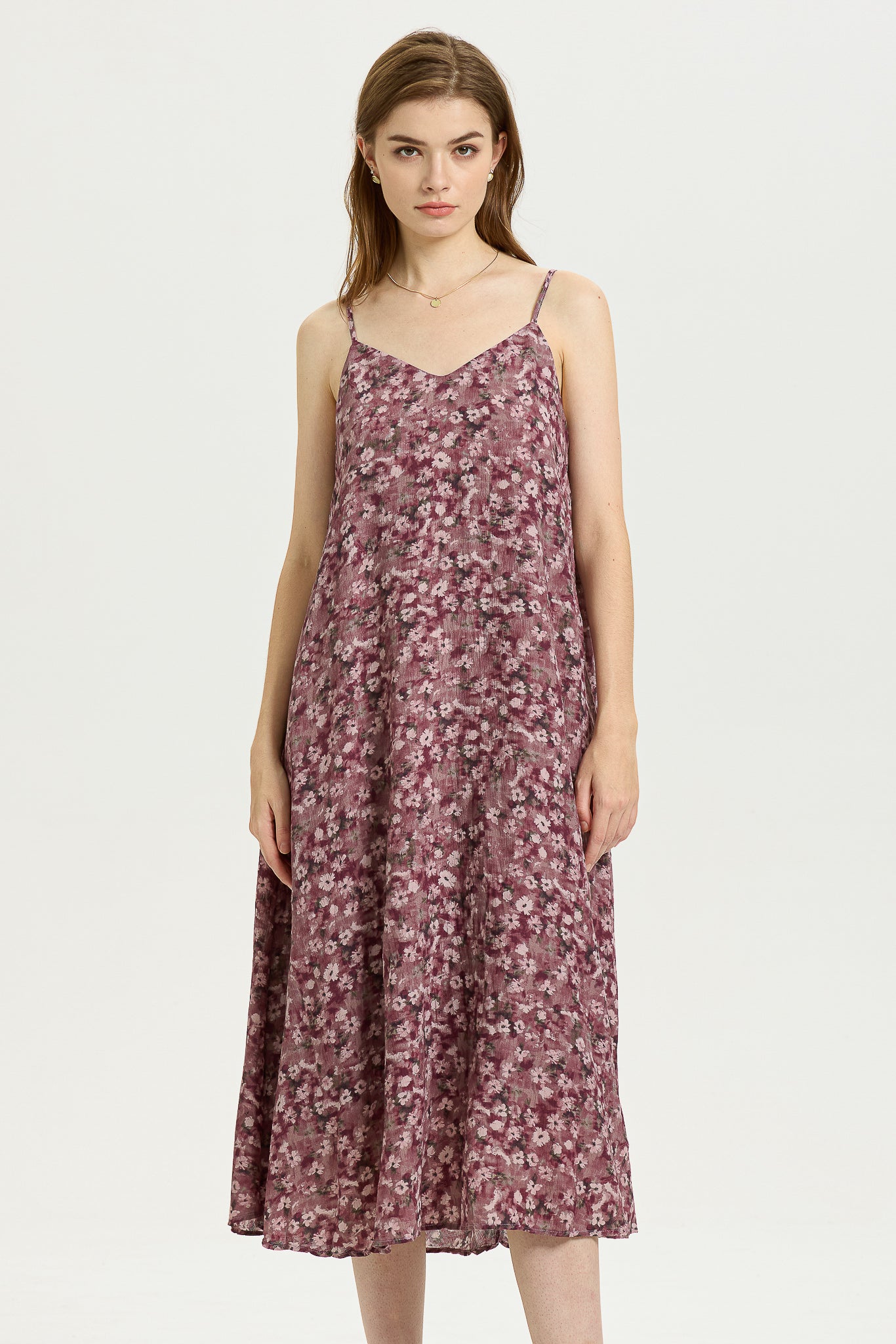 Mauve Floral Slip Dress with Spaghetti Straps (2S-2M-2L)