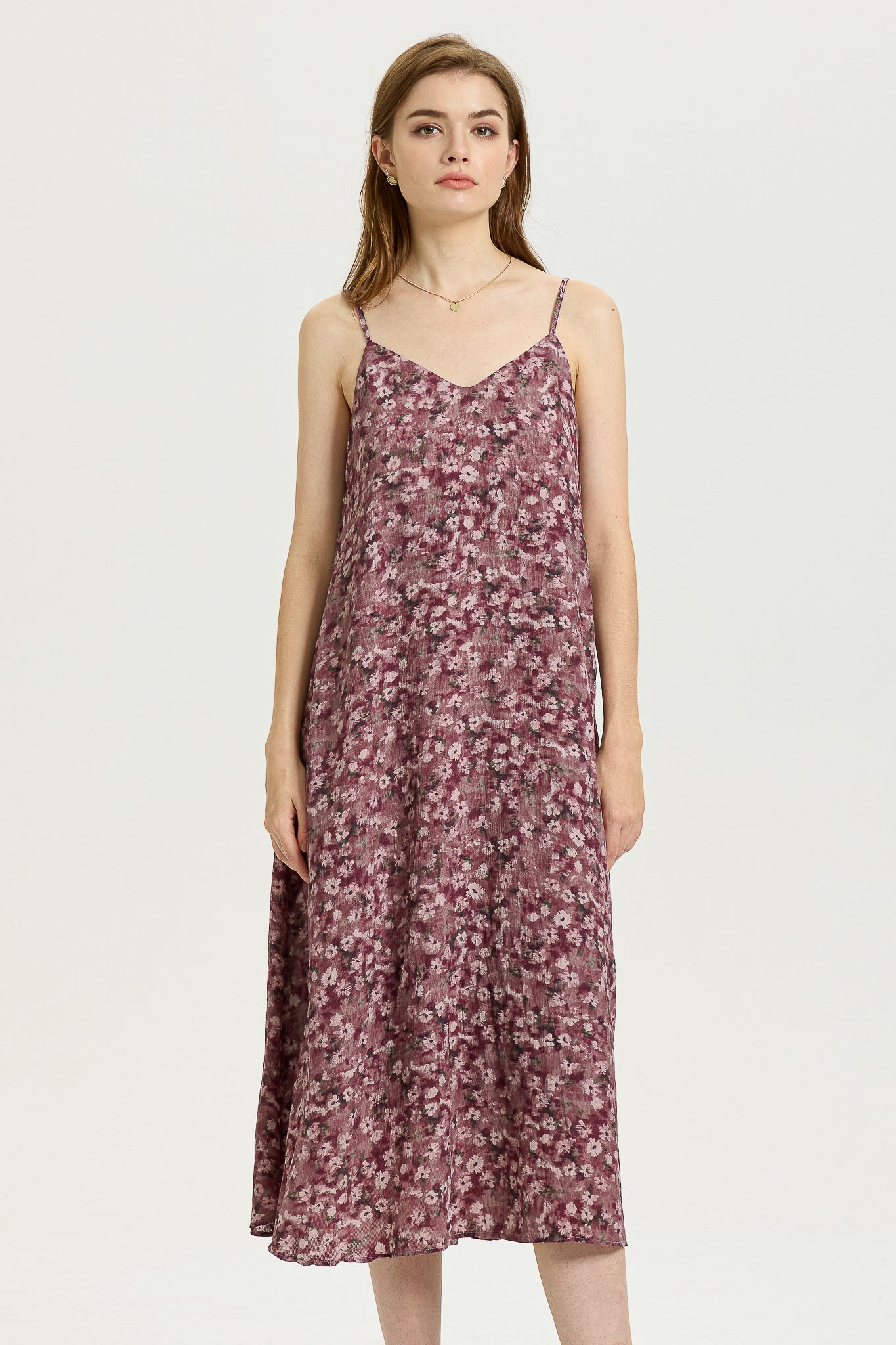 Mauve Floral Slip Dress with Spaghetti Straps (2S-2M-2L)