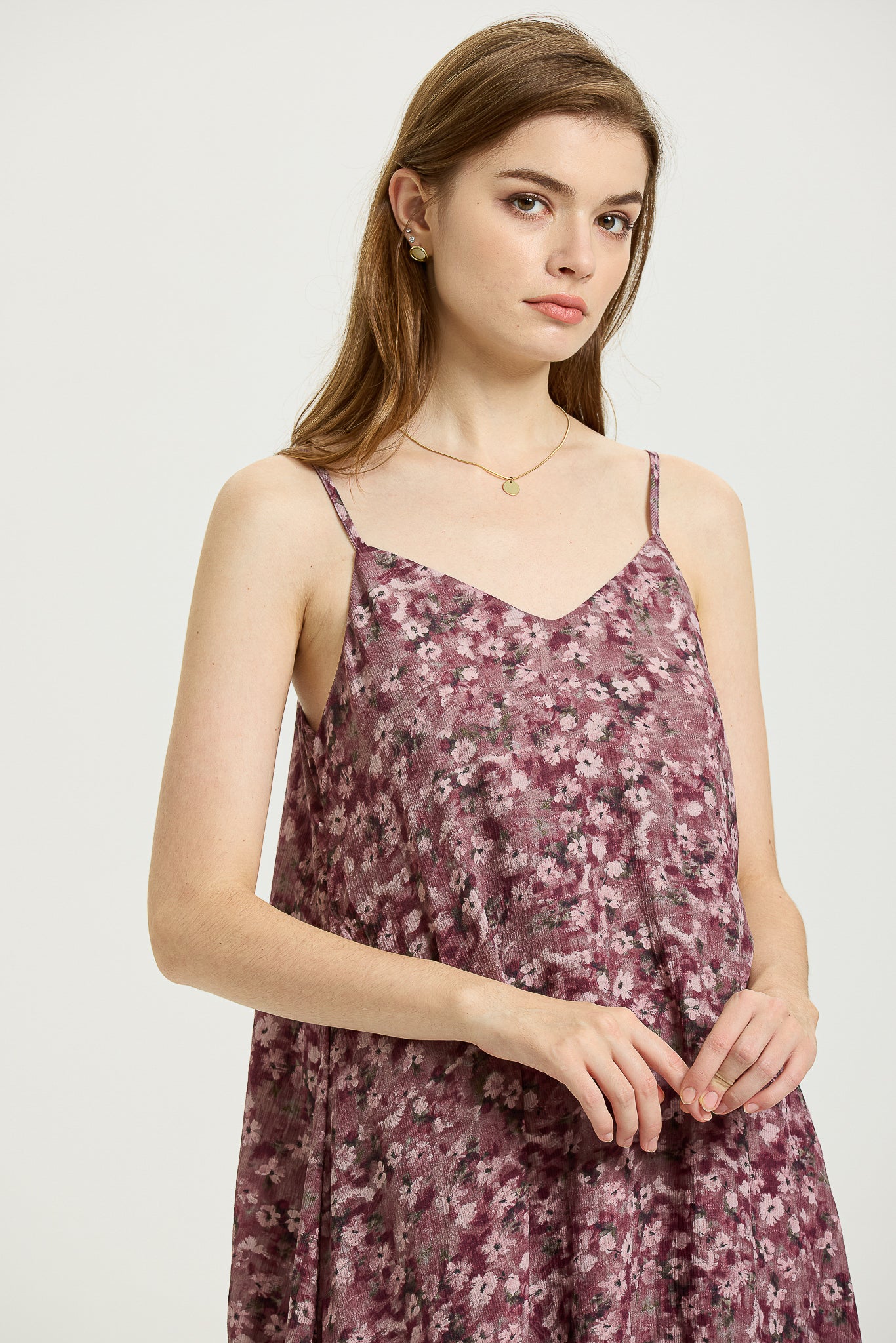 Mauve Floral Slip Dress with Spaghetti Straps (2S-2M-2L)