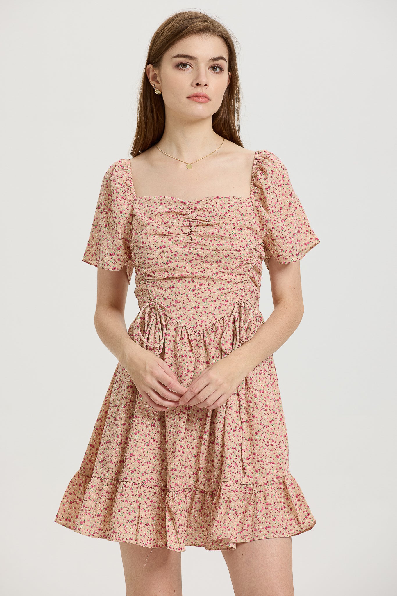 Floral Babydoll Dress with Puff Sleeves (2S-2M-2L)