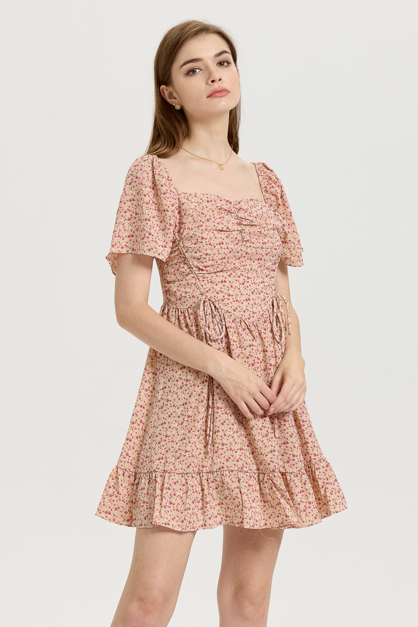 Floral Babydoll Dress with Puff Sleeves (2S-2M-2L)