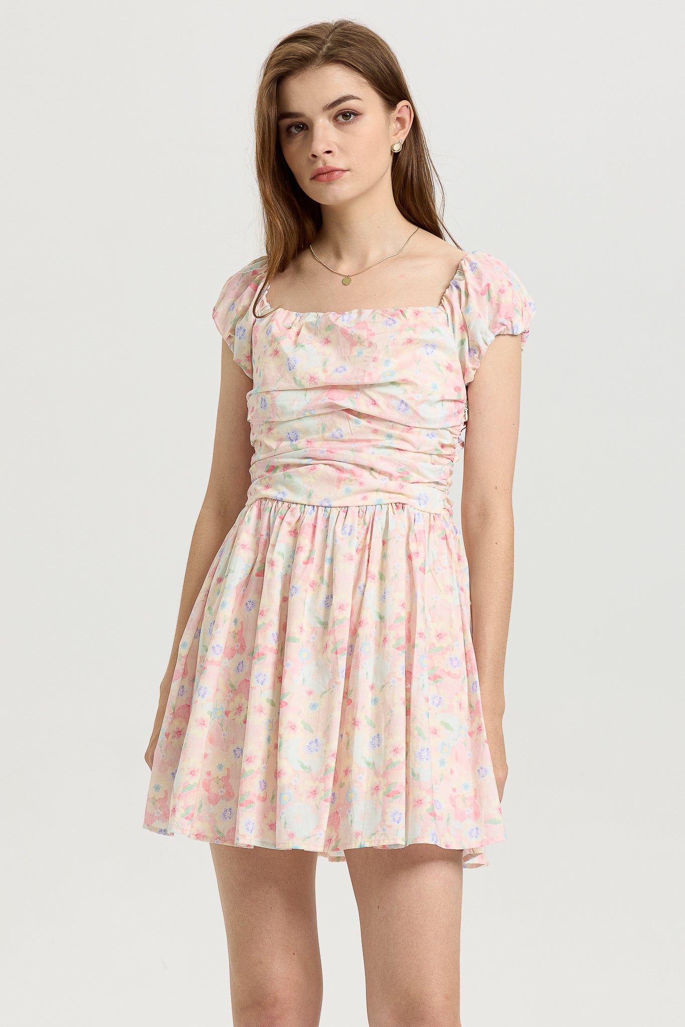 Pastel Floral Mini Dress (2S-2M-2L)