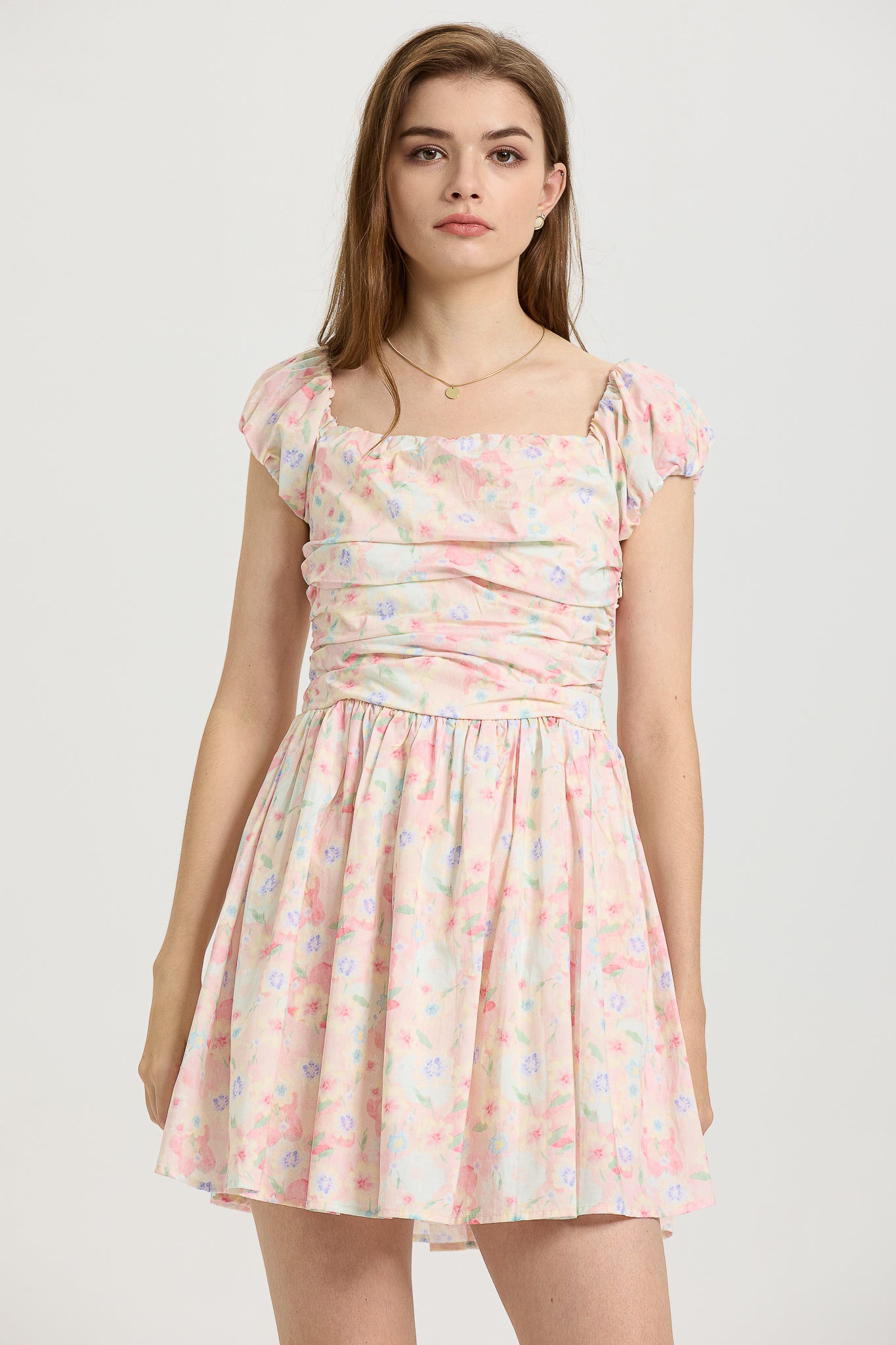 Pastel Floral Mini Dress (2S-2M-2L)