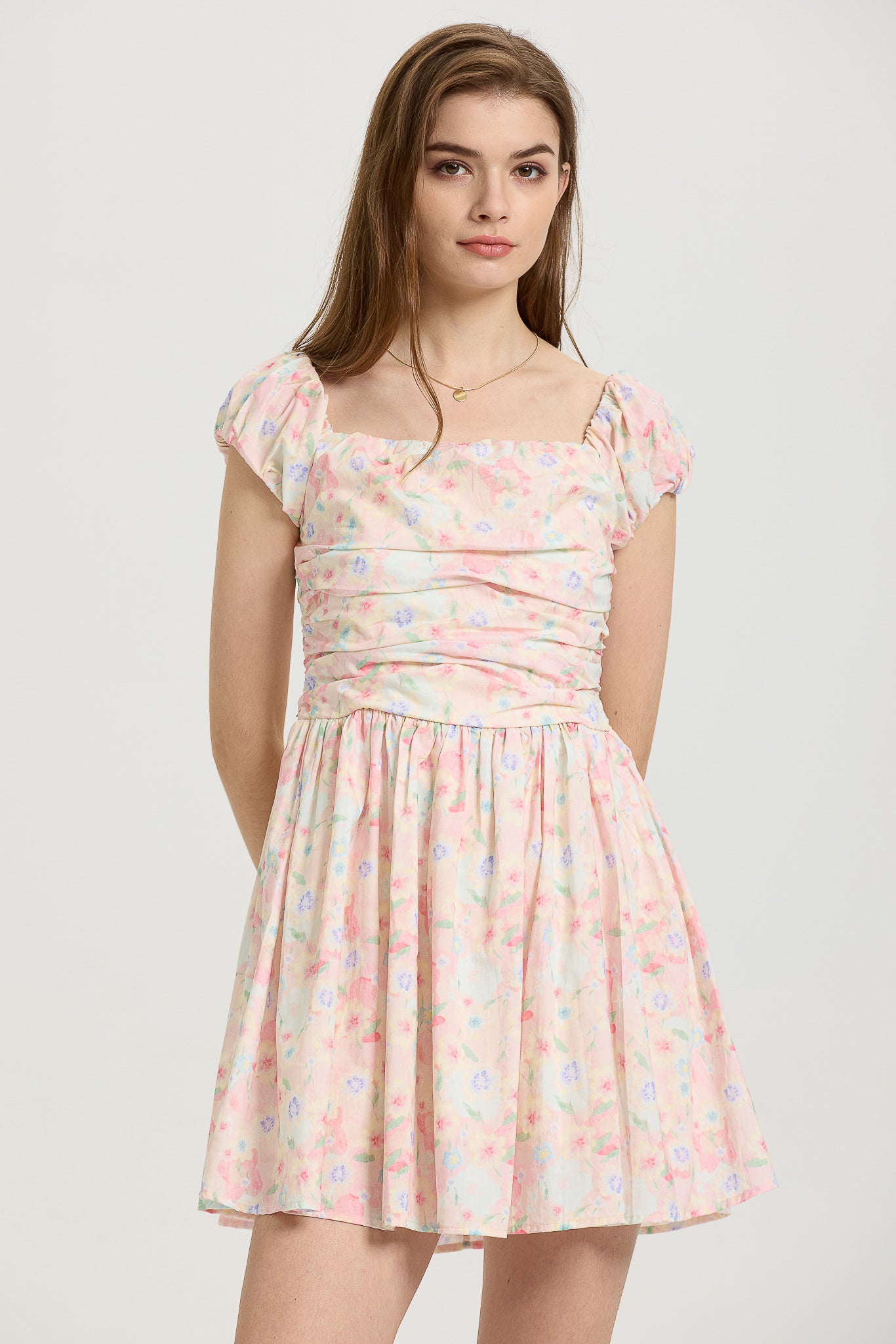 Pastel Floral Mini Dress (2S-2M-2L)