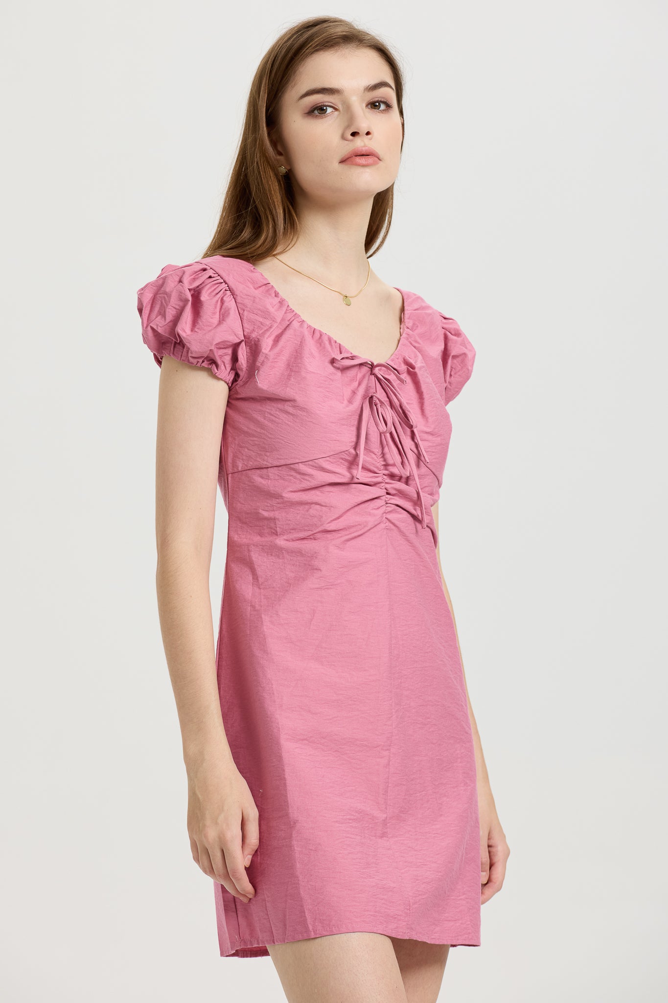 Pink Puff Sleeve Mini Dress (2S-2M-2L)