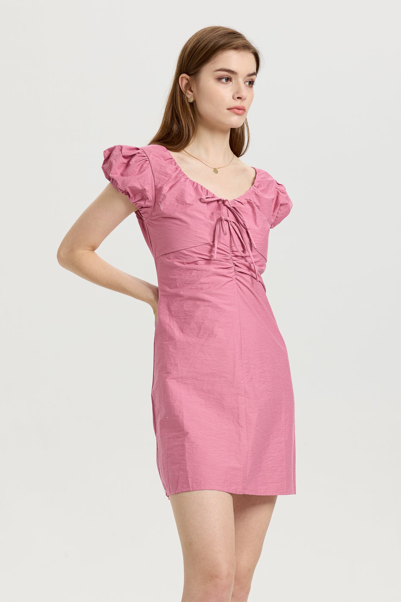 Pink Puff Sleeve Mini Dress (2S-2M-2L)