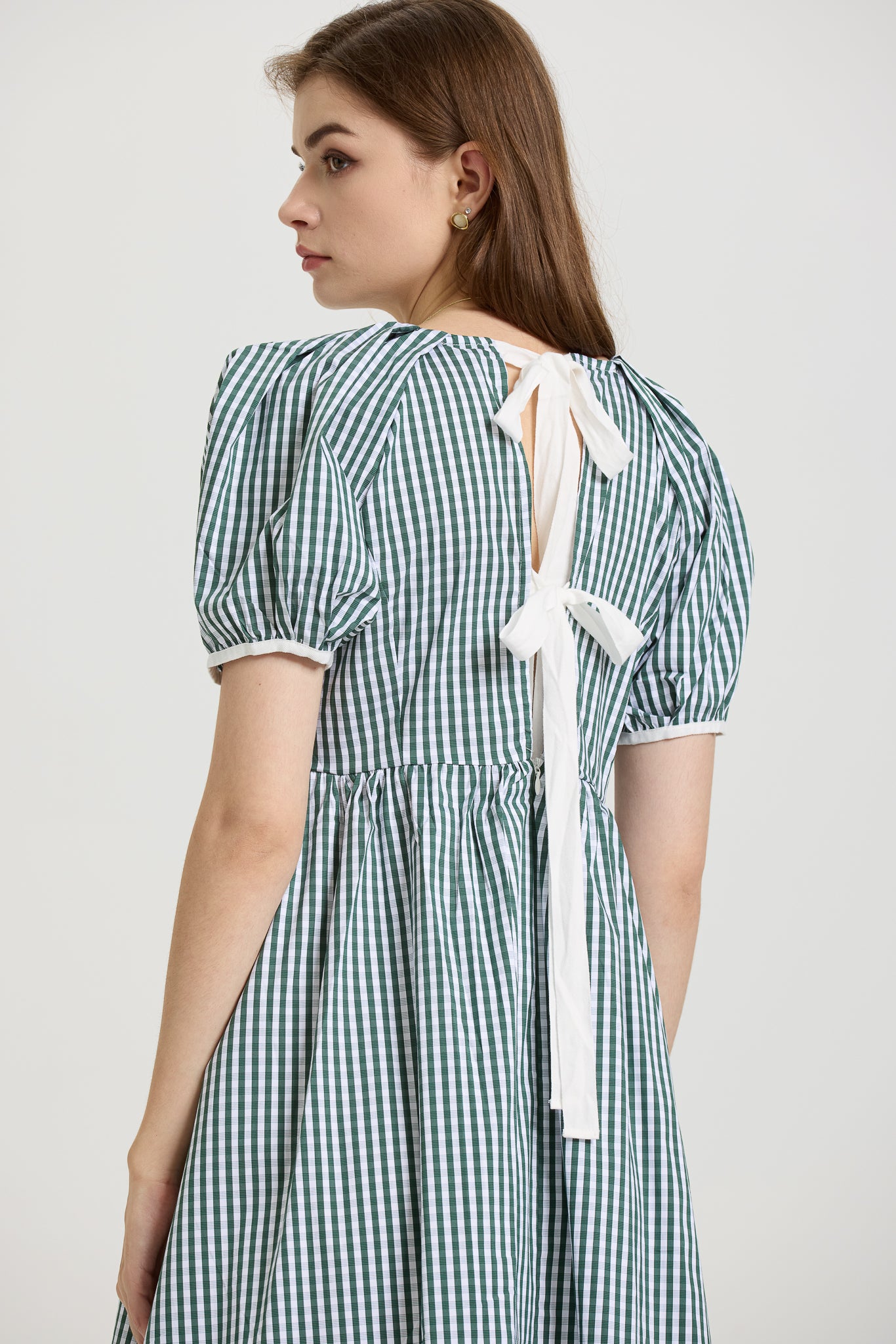 RP2648 - Gingham Puff Sleeve Midi Dress with Back-Tie (2S-2M-2L)