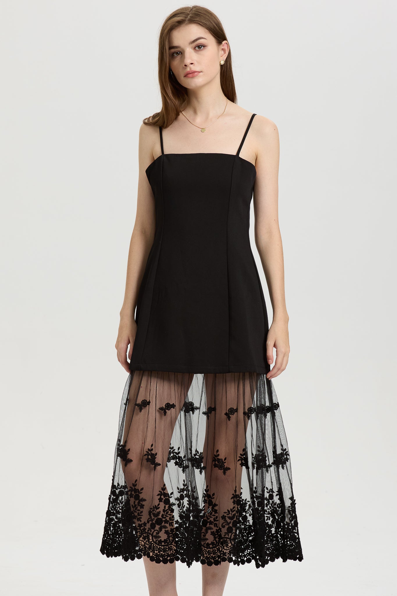 Black Lace Sheer Overlay Dress (2S-2M-2L)