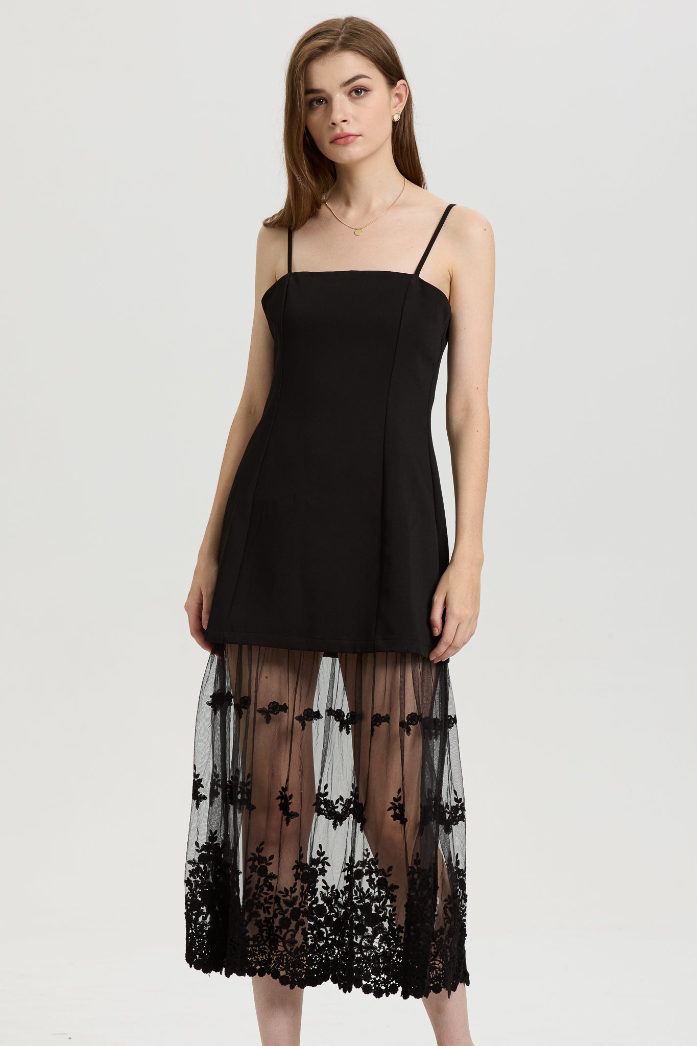 Black Lace Sheer Overlay Dress (2S-2M-2L)