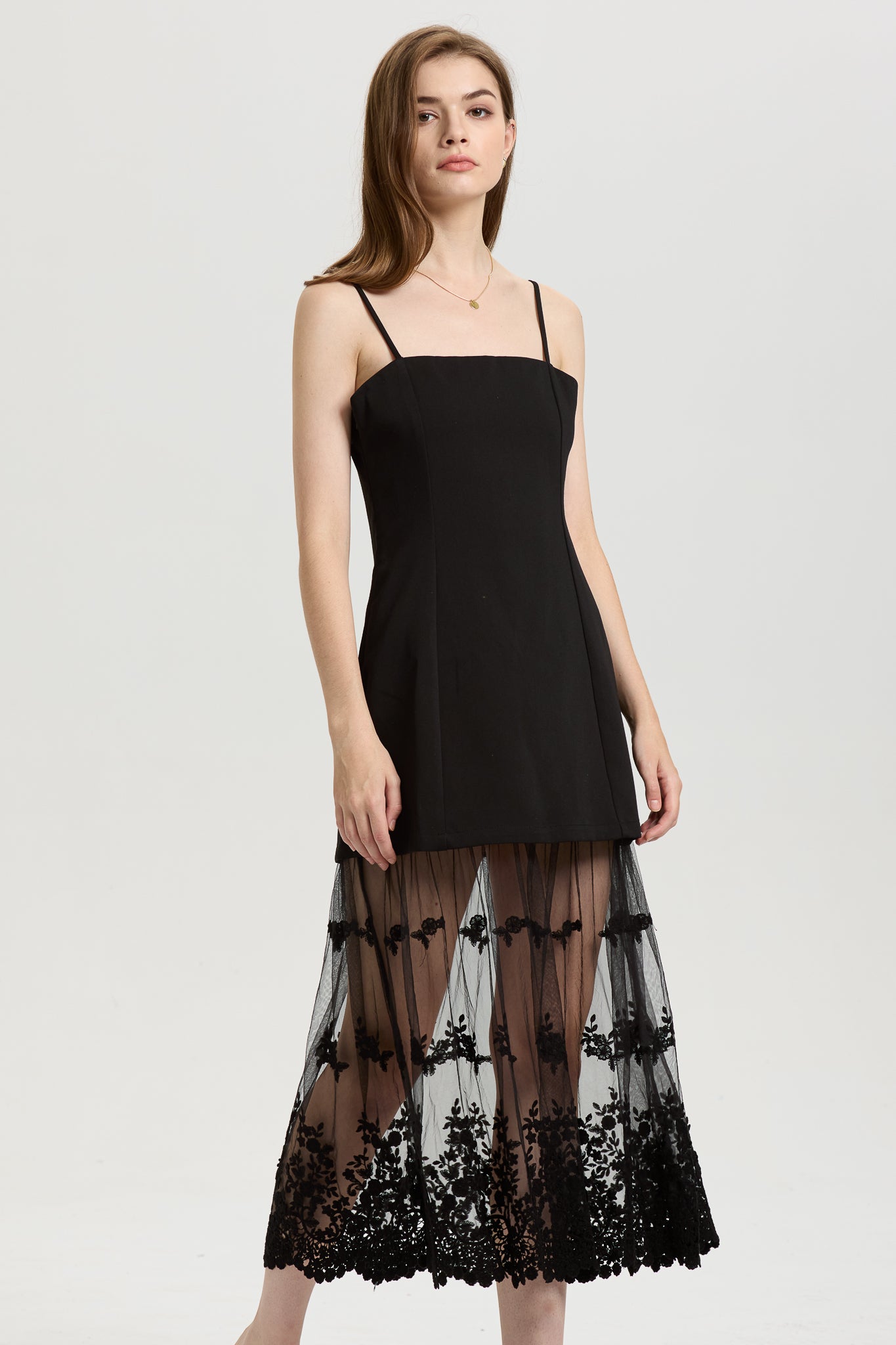 Black Lace Sheer Overlay Dress (2S-2M-2L)