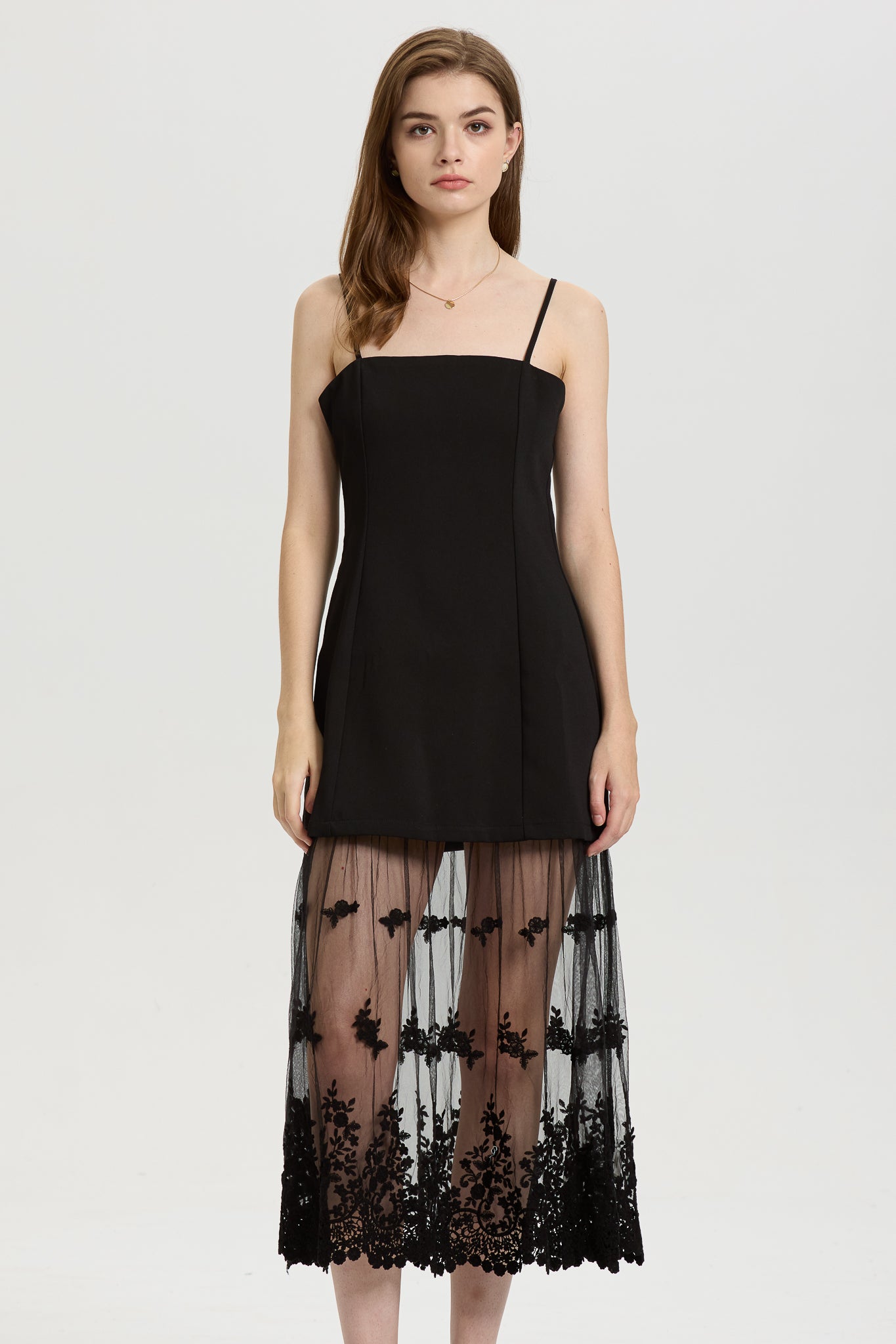 Black Lace Sheer Overlay Dress (2S-2M-2L)