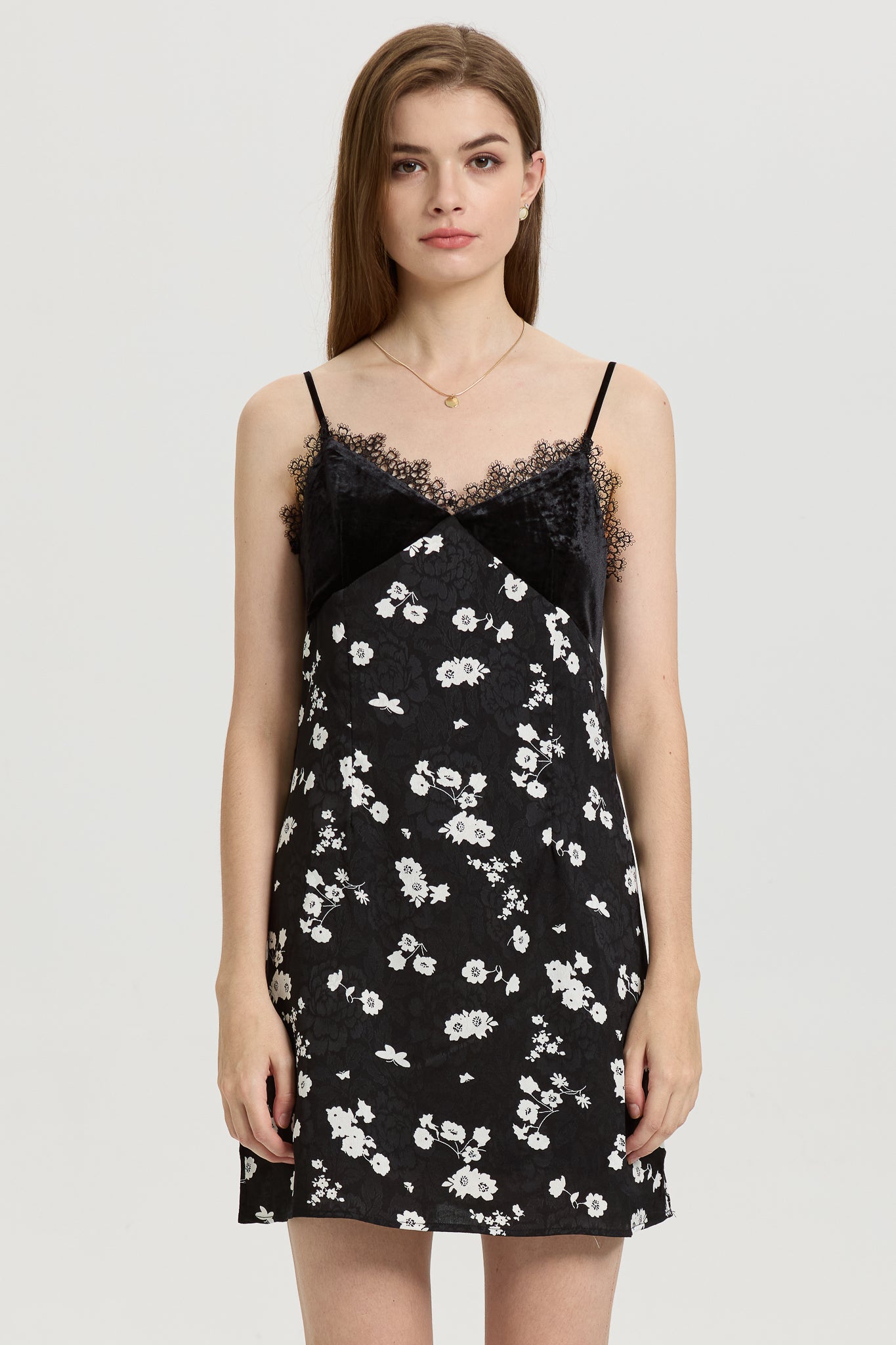 RP2650 - Black Floral Slip Dress with Lace Trim (2S-2M-2L)