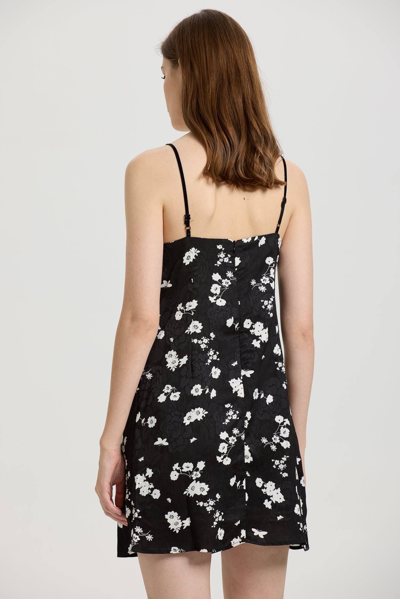 Black Floral Slip Dress with Lace Trim (2S-2M-2L)