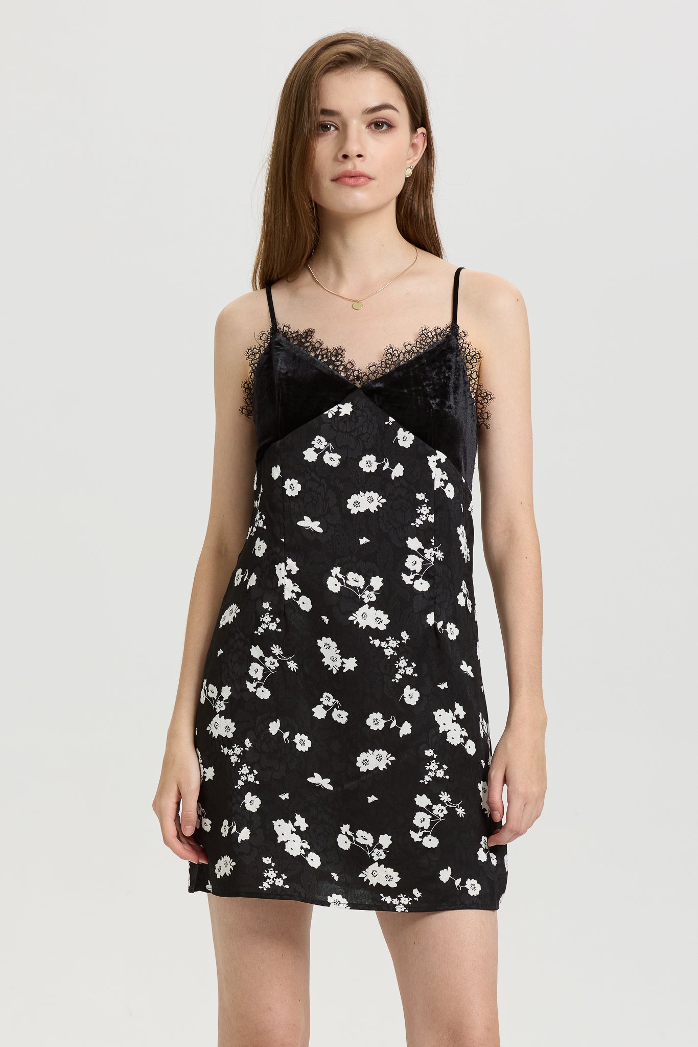 RP2650 - Black Floral Slip Dress with Lace Trim (2S-2M-2L)