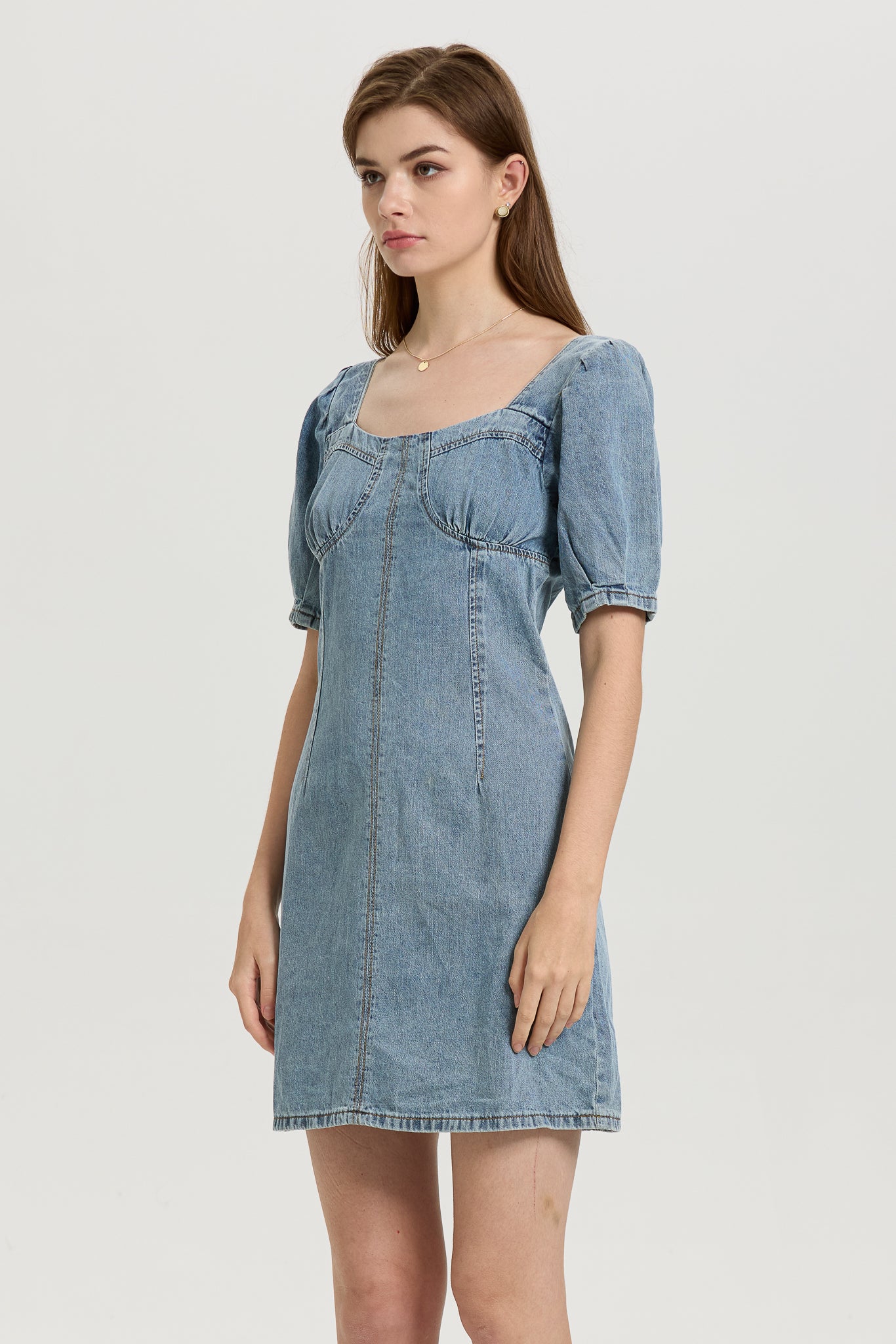 Denim Puff Sleeve Mini Dress (2S-2M-2L)