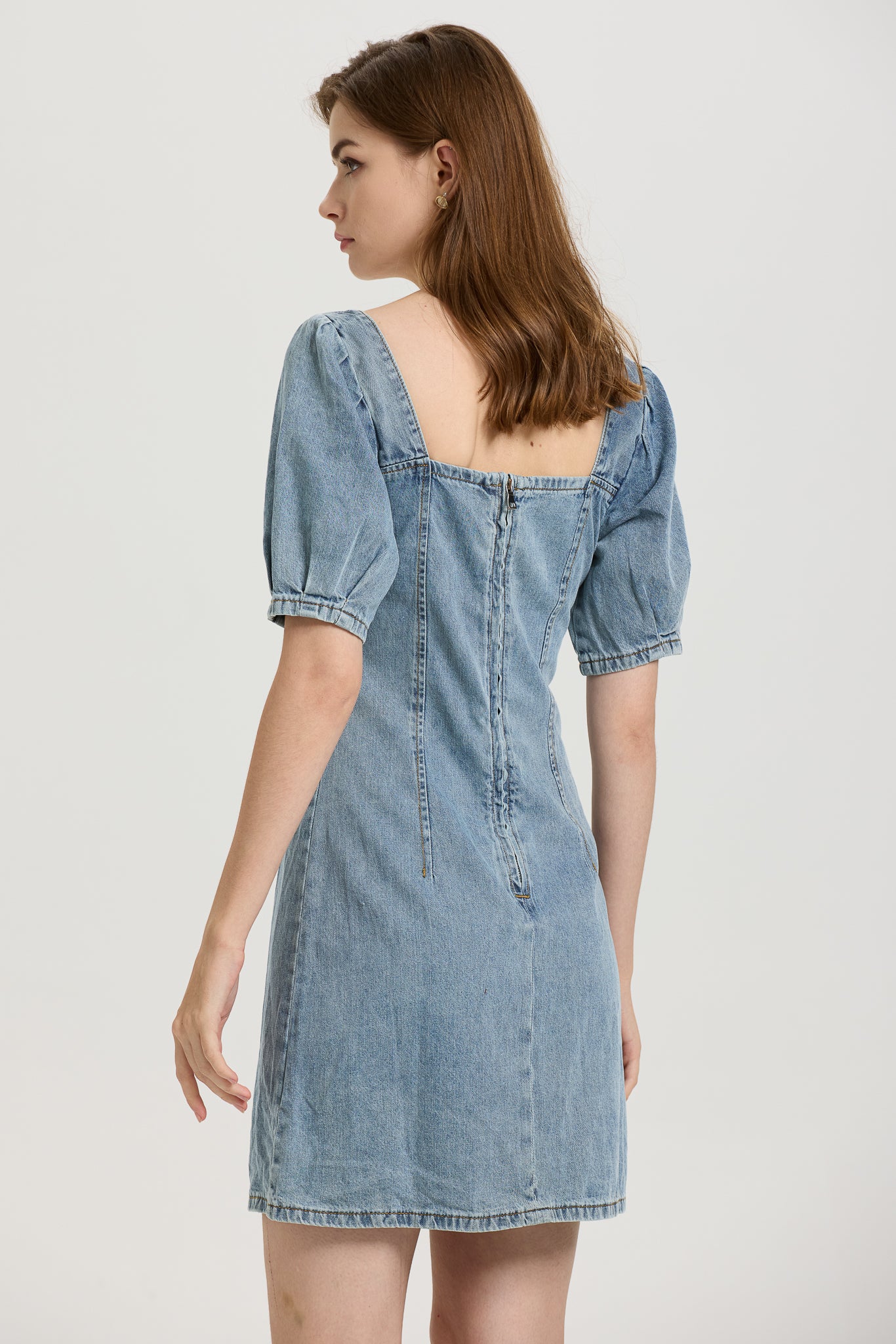 Denim Puff Sleeve Mini Dress (2S-2M-2L)