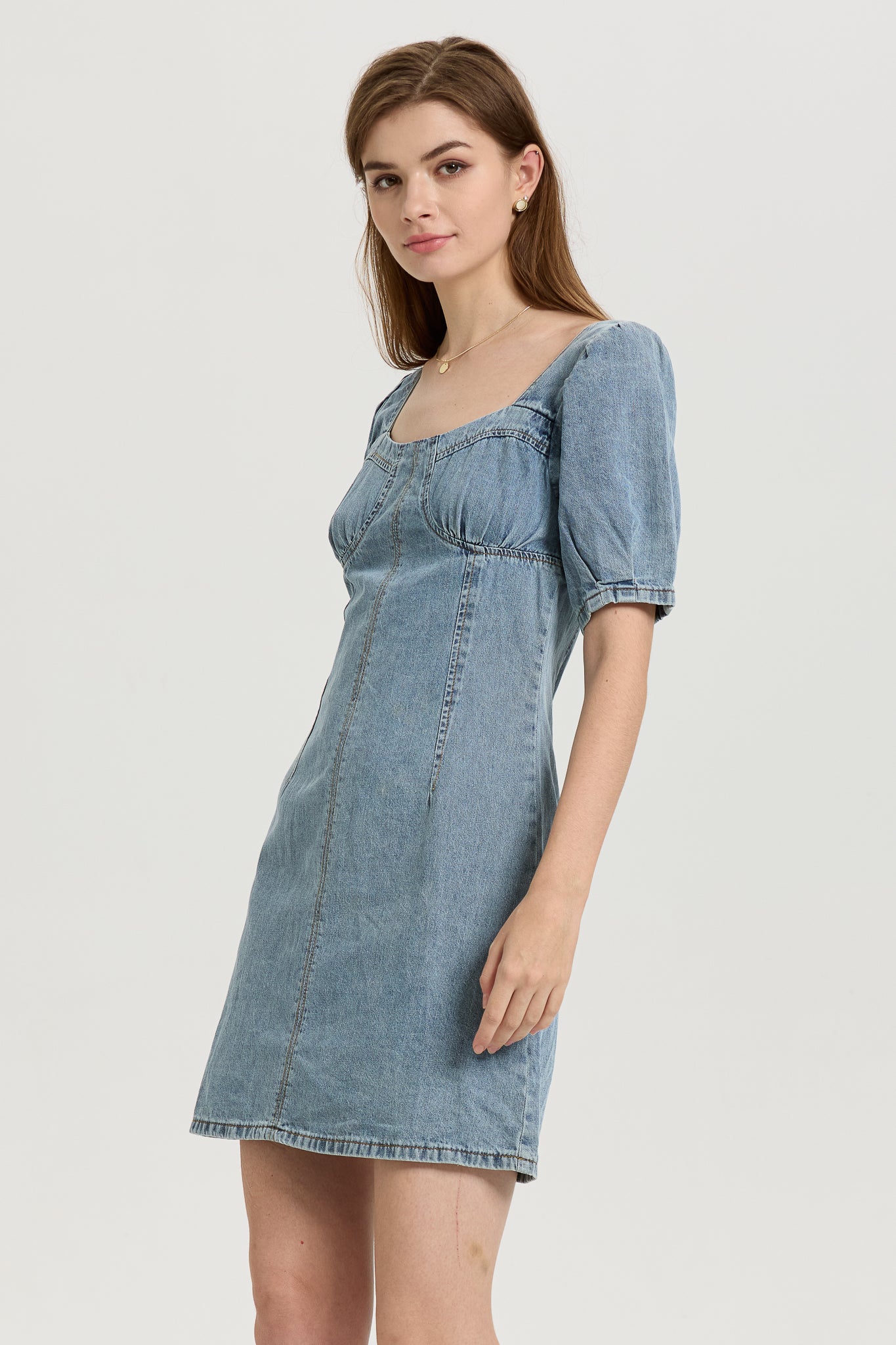 Denim Puff Sleeve Mini Dress (2S-2M-2L)