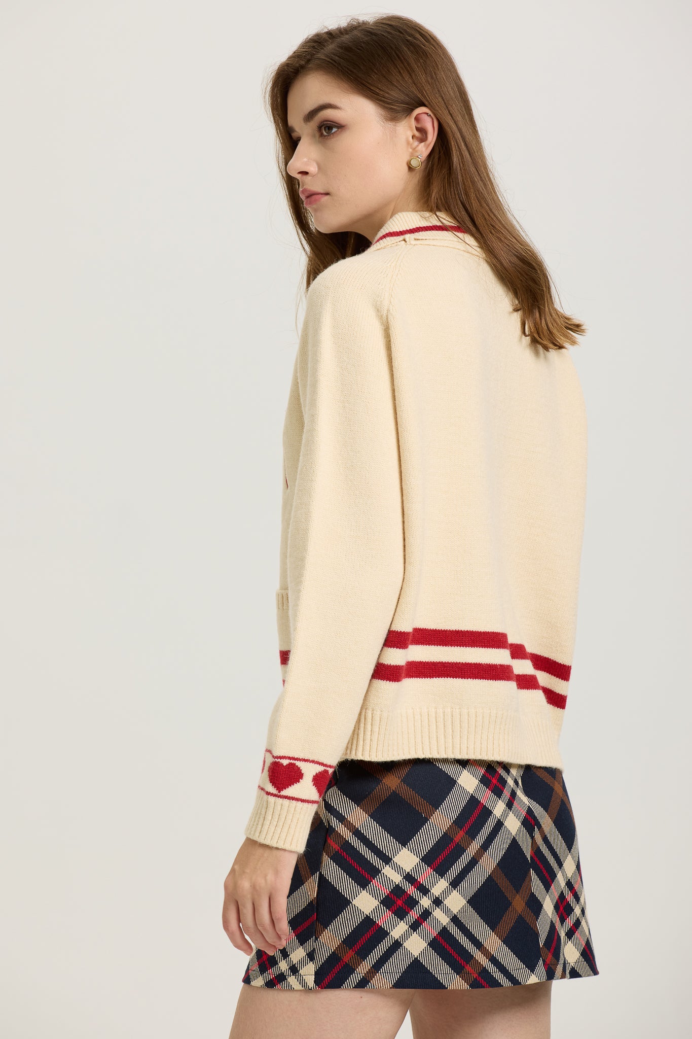 RP2618 - Cream Zip-Up Cardigan with Red Bow Embroidery (2S-2M-2L)