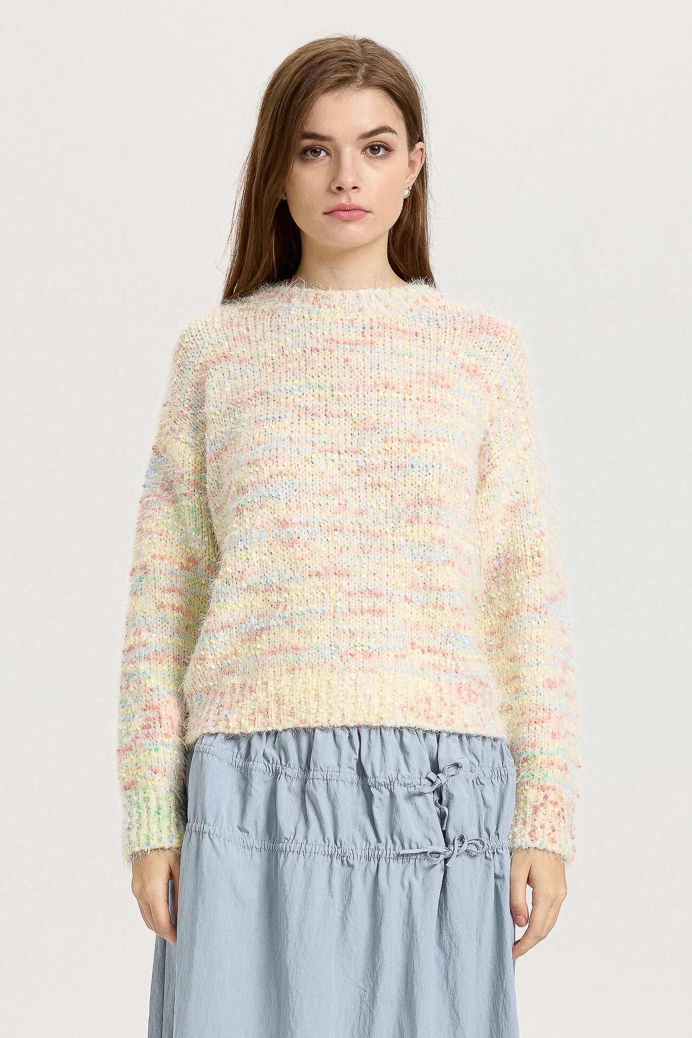 Pastel Multi-Color Knit Sweater with Soft Fuzzy Texture (2S-2M-2L)