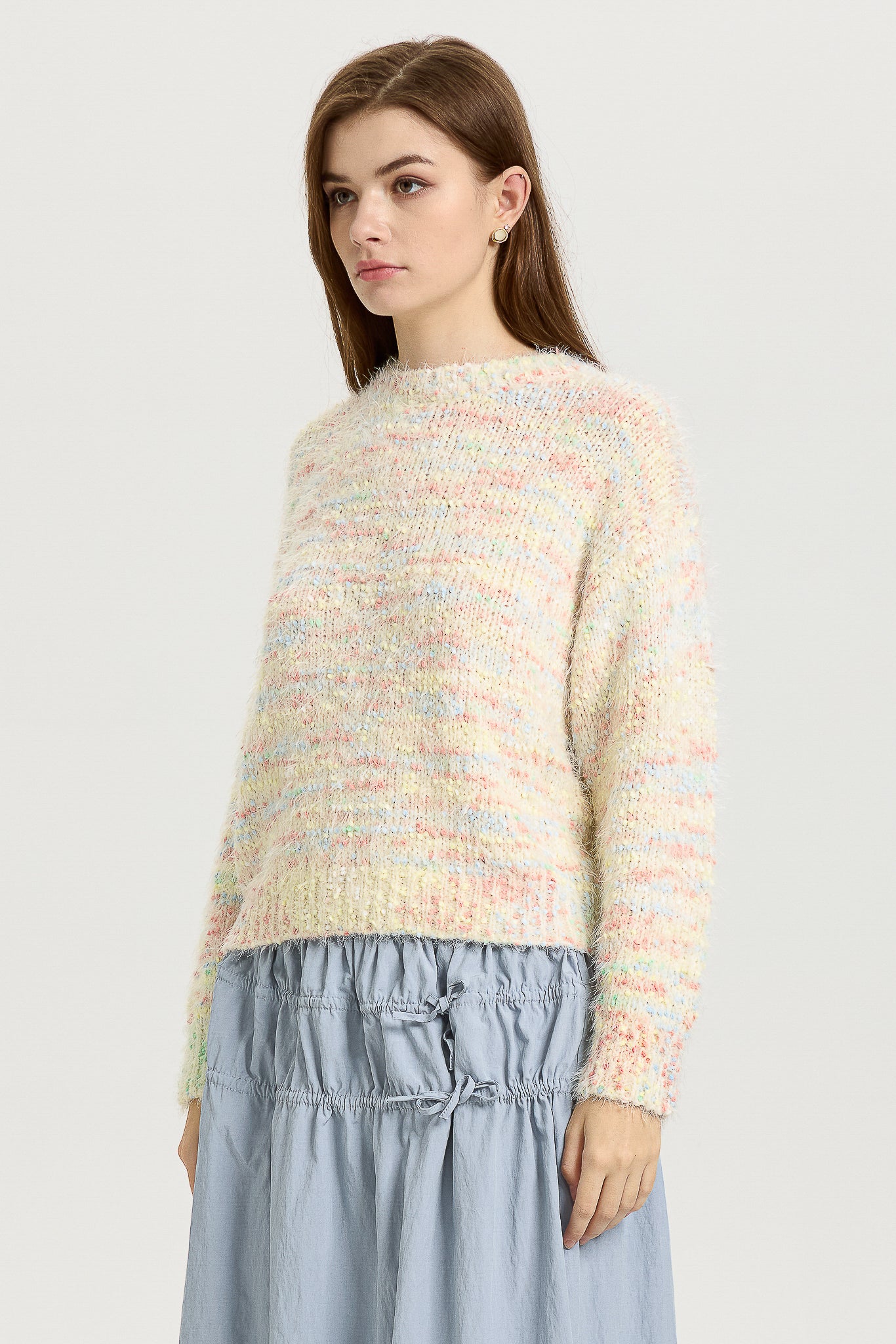 Pastel Multi-Color Knit Sweater with Soft Fuzzy Texture (2S-2M-2L)