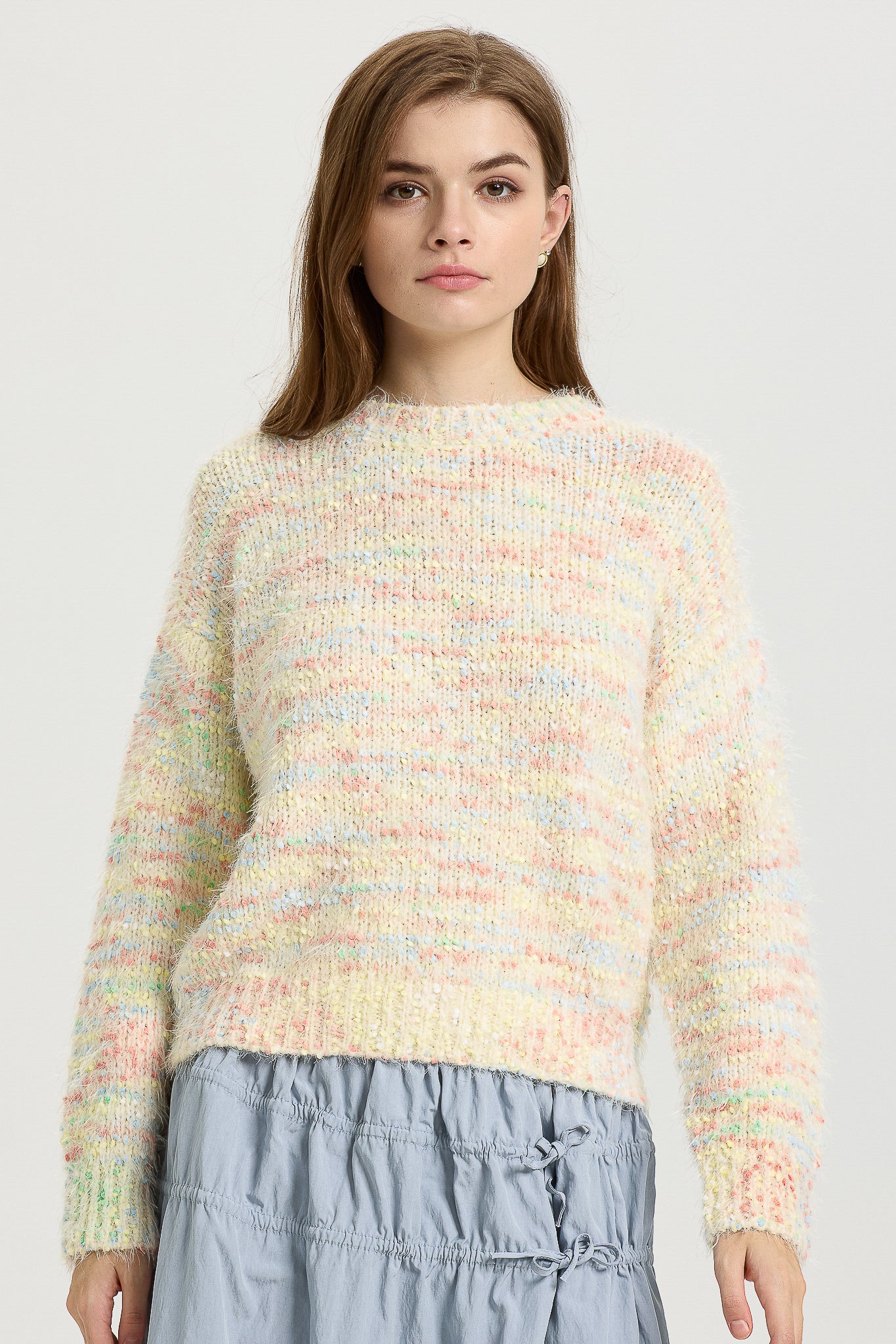 Pastel Multi-Color Knit Sweater with Soft Fuzzy Texture (2S-2M-2L)