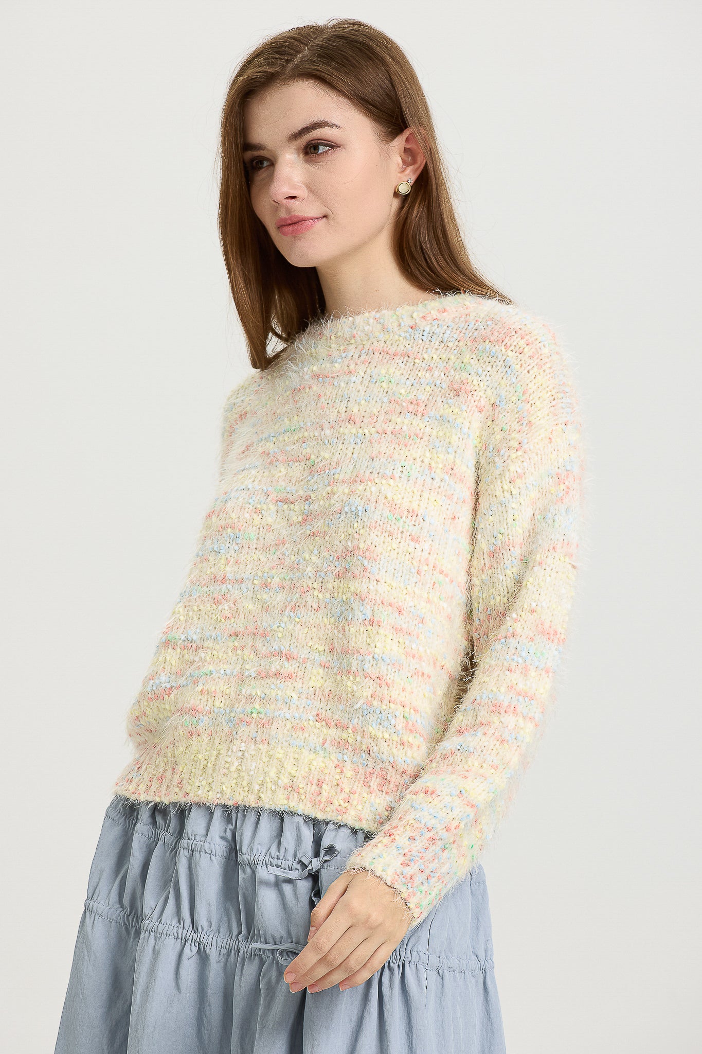 Pastel Multi-Color Knit Sweater with Soft Fuzzy Texture (2S-2M-2L)