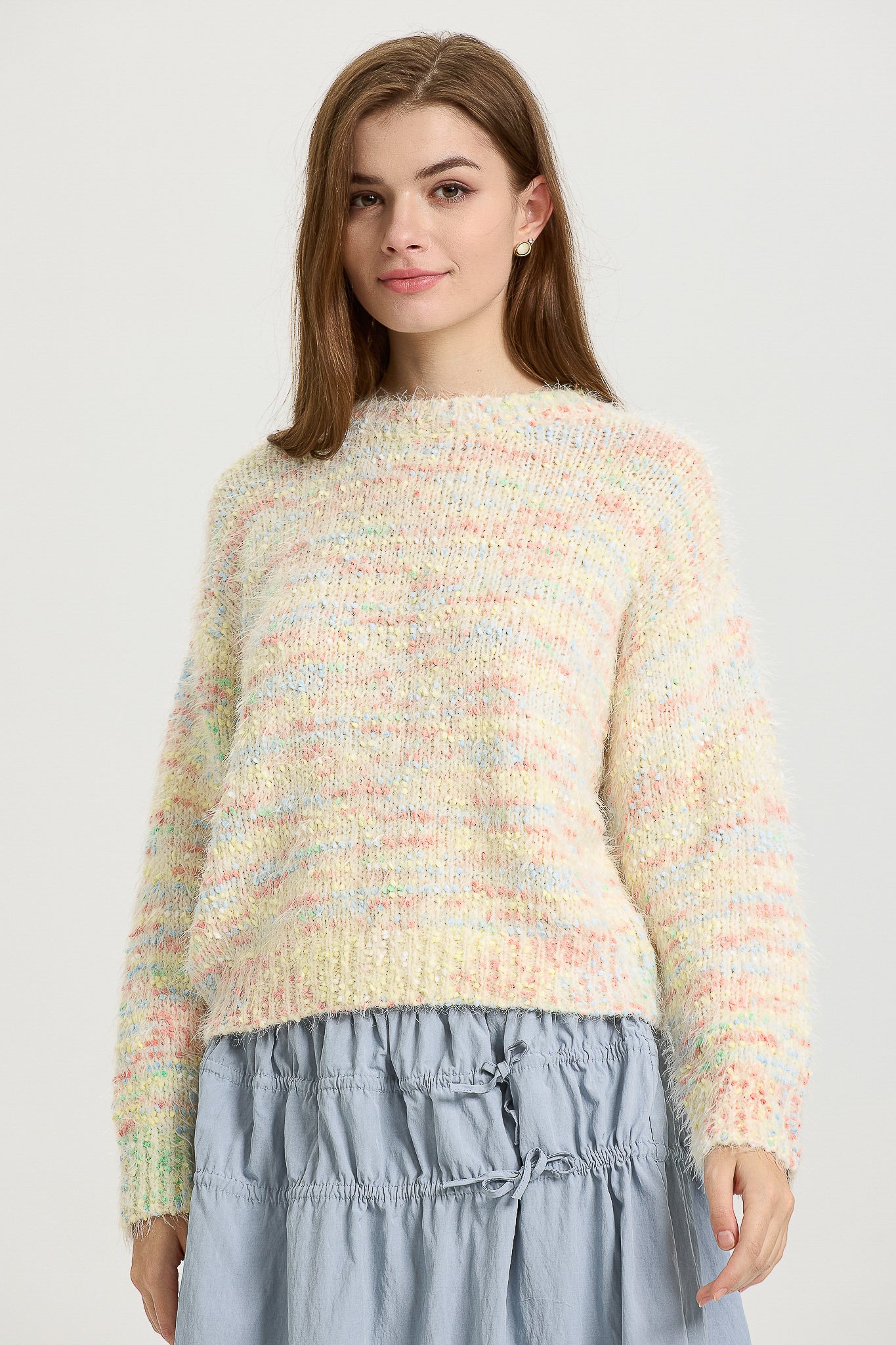 Pastel Multi-Color Knit Sweater with Soft Fuzzy Texture (2S-2M-2L)