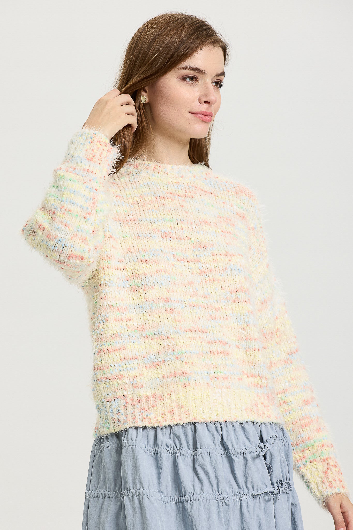 Pastel Multi-Color Knit Sweater with Soft Fuzzy Texture (2S-2M-2L)