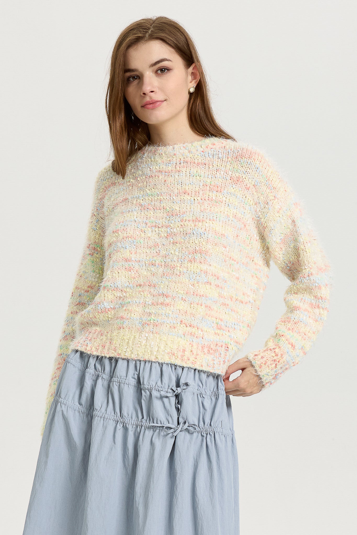 Pastel Multi-Color Knit Sweater with Soft Fuzzy Texture (2S-2M-2L)