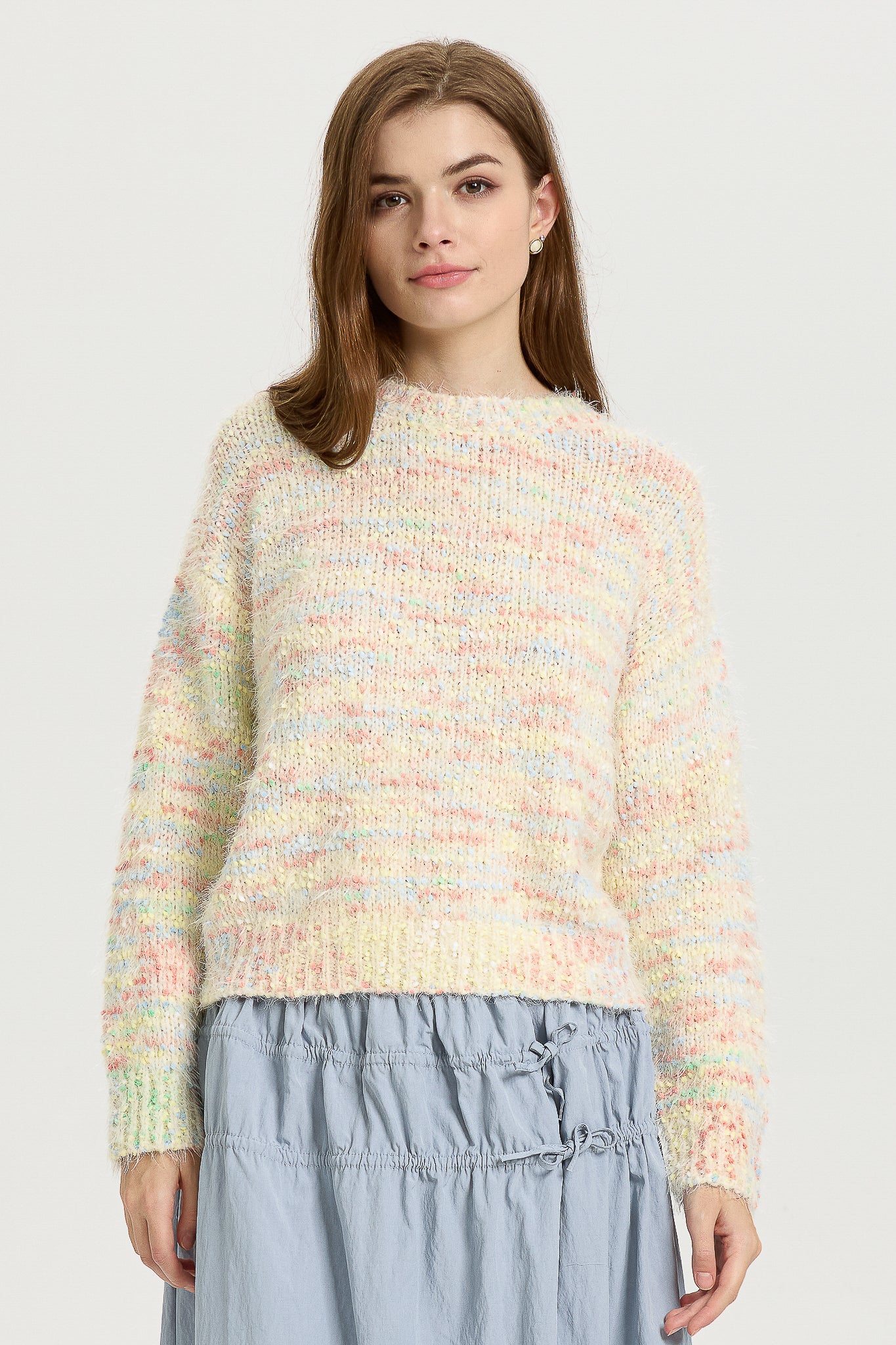 Pastel Multi-Color Knit Sweater with Soft Fuzzy Texture (2S-2M-2L)