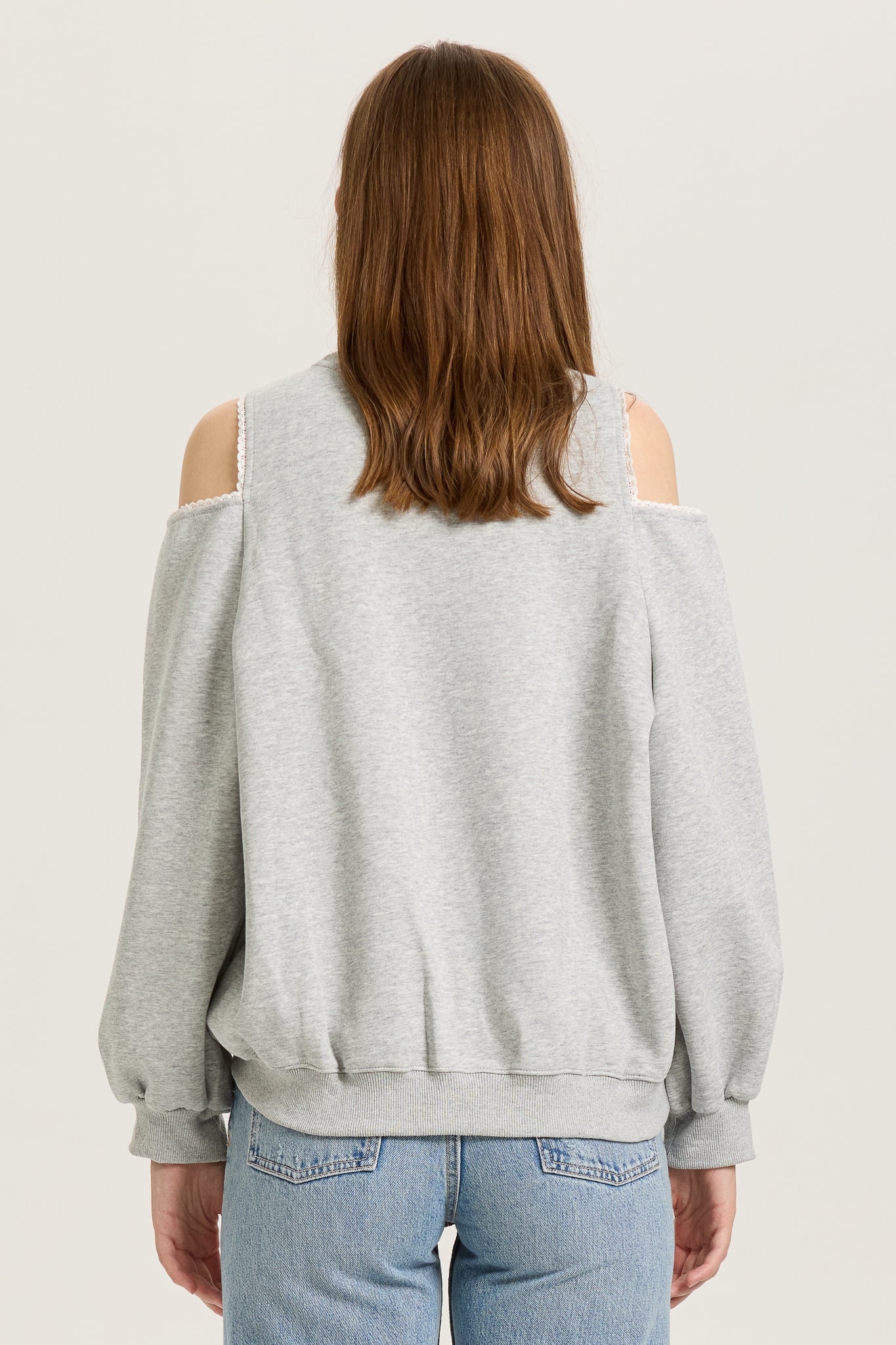 Lace-Trimmed Sweatshirt with Ribbon Details(2S-2M-2L)