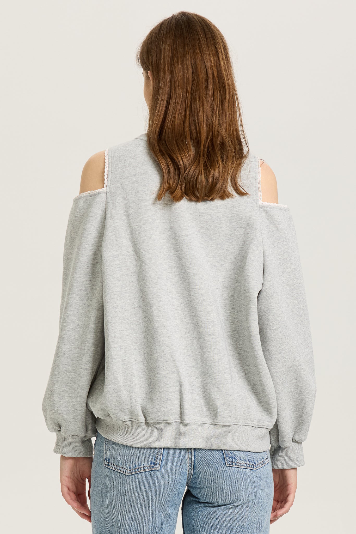 Lace-Trimmed Sweatshirt with Ribbon Details(2S-2M-2L)