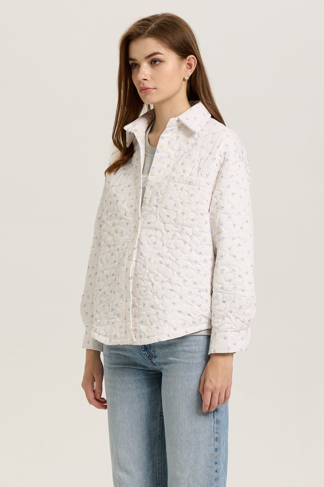 Floral Quilted Button-Up Jacket  (2S-2M-2L)