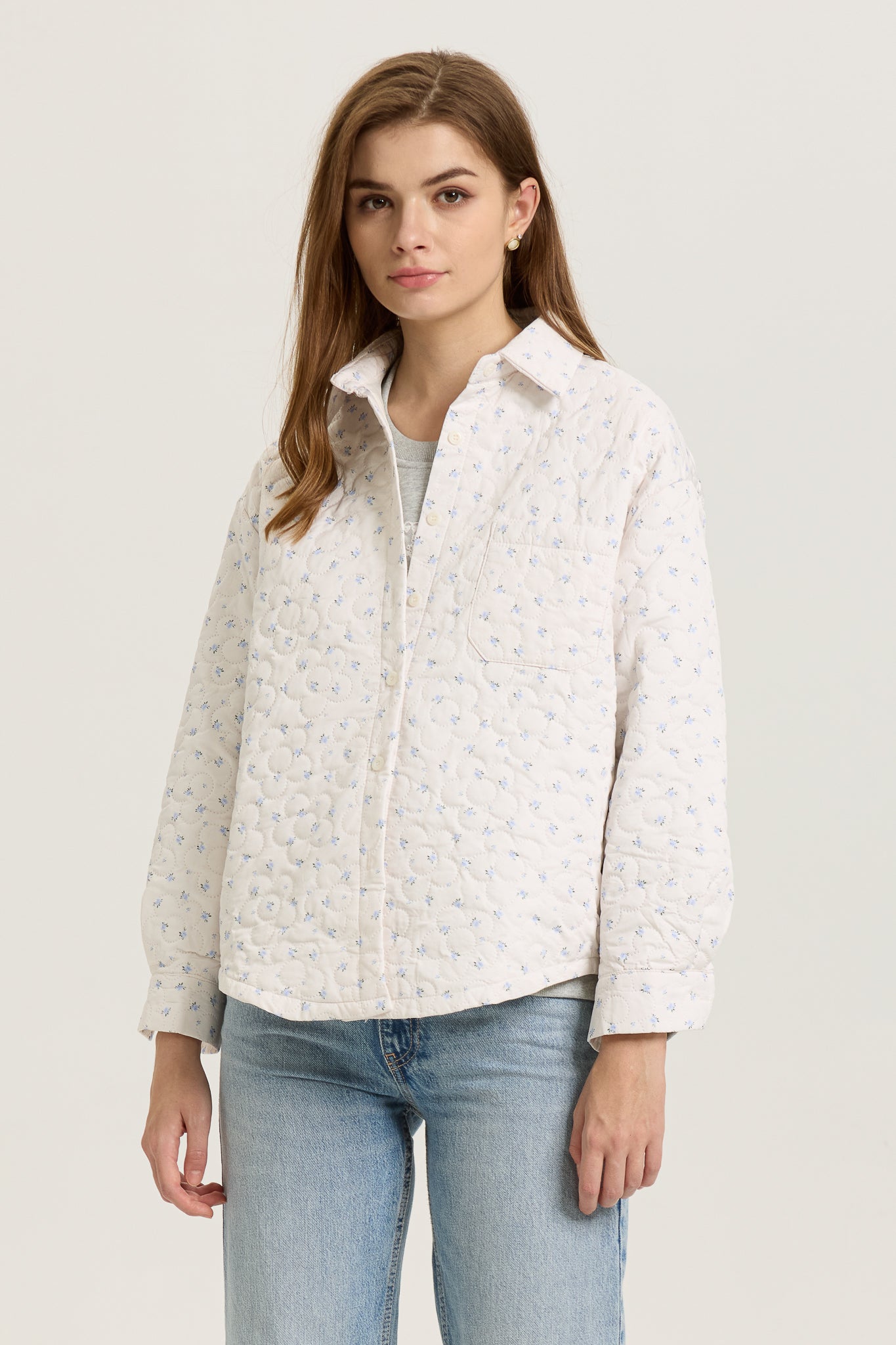 Floral Quilted Button-Up Jacket  (2S-2M-2L)