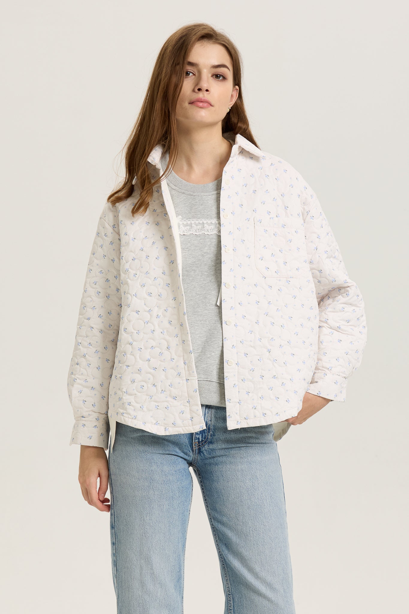 Floral Quilted Button-Up Jacket  (2S-2M-2L)