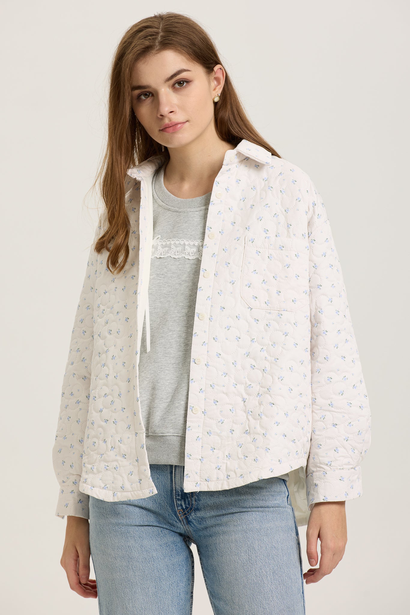 Floral Quilted Button-Up Jacket  (2S-2M-2L)