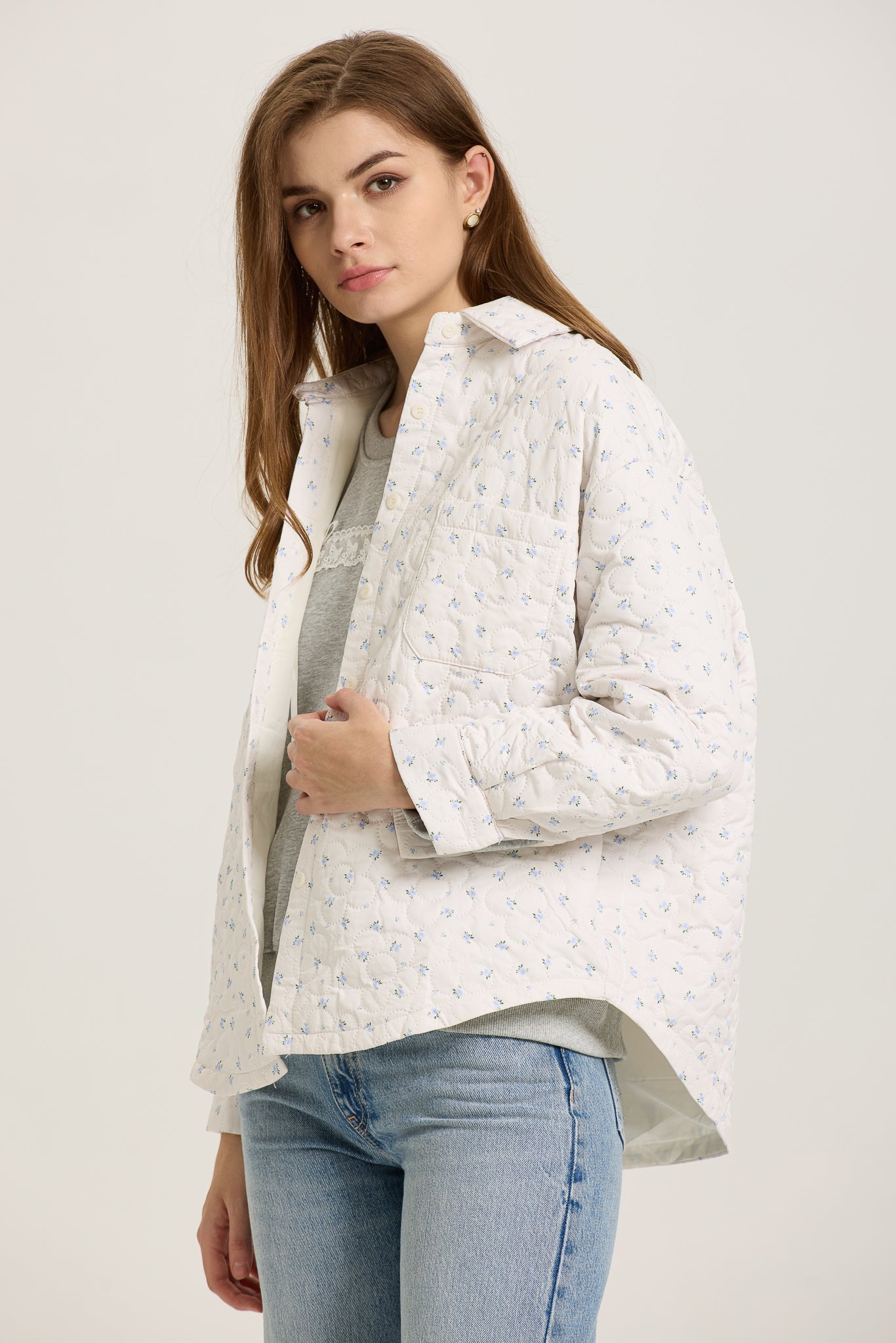 Floral Quilted Button-Up Jacket  (2S-2M-2L)