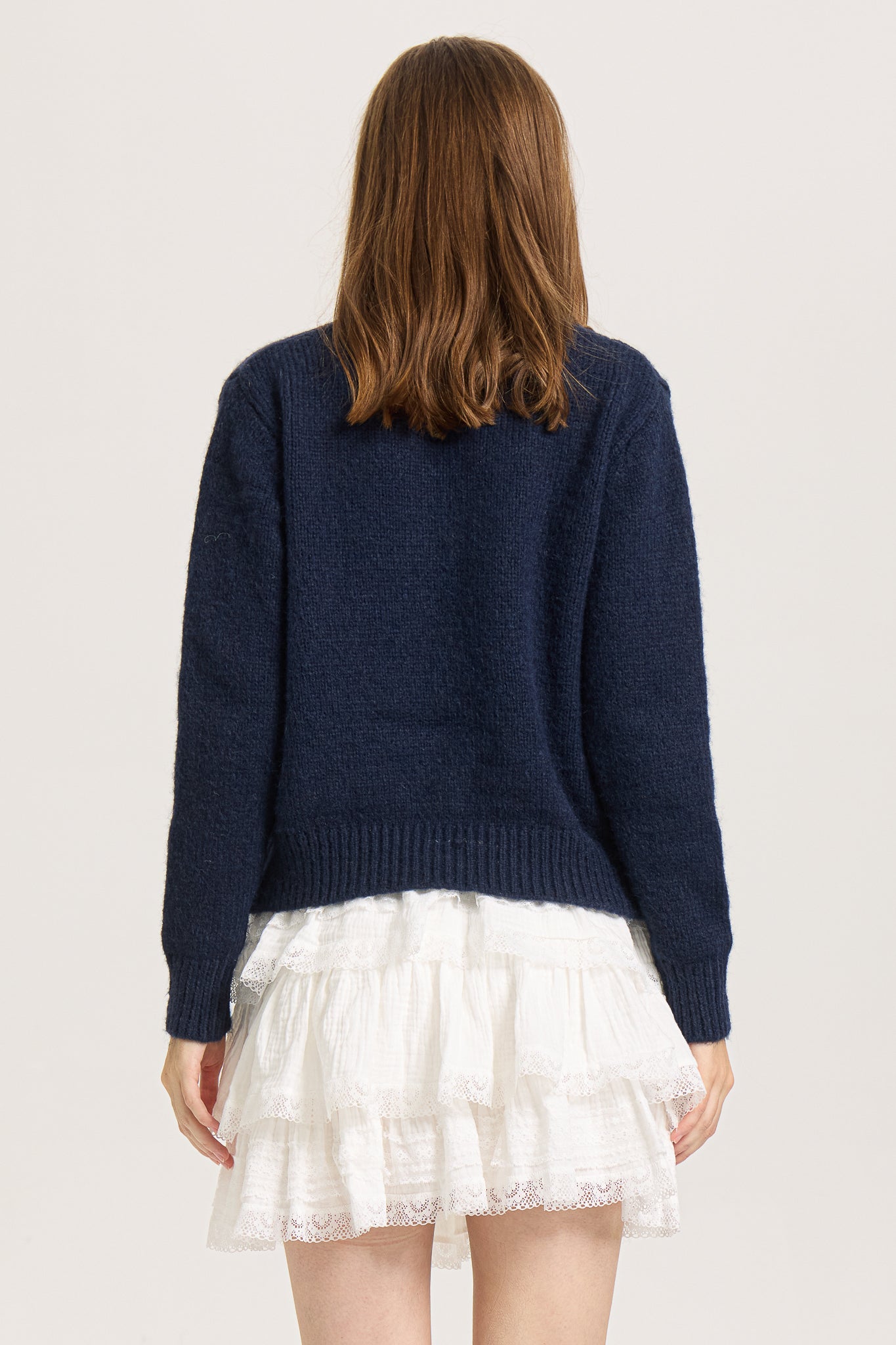 Lace-Trimmed Heart Knit Sweater (2S-2M-2L)