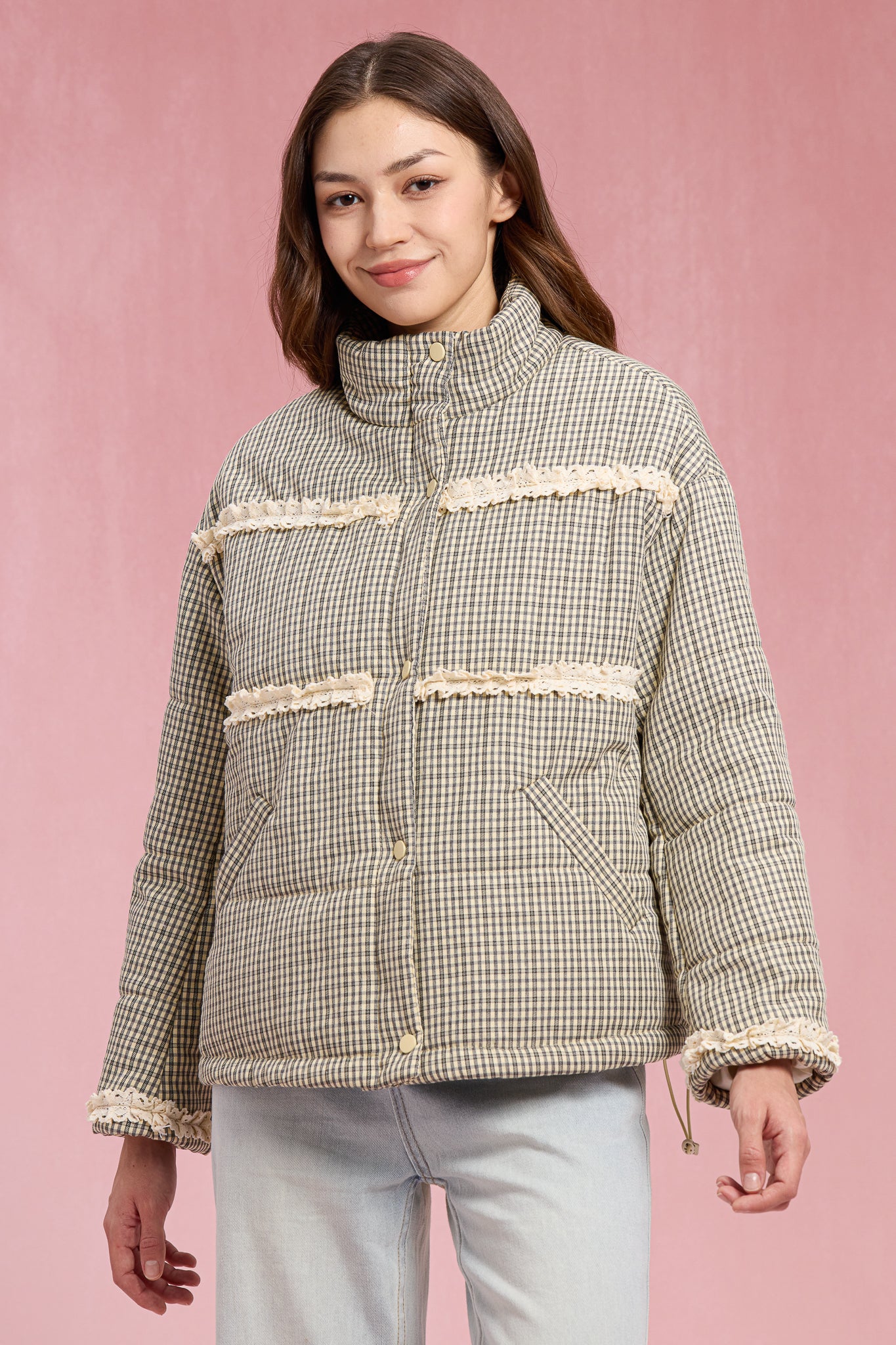 RP2905 - Gingham Lace Puffer Jacket (2S-2M-2L)