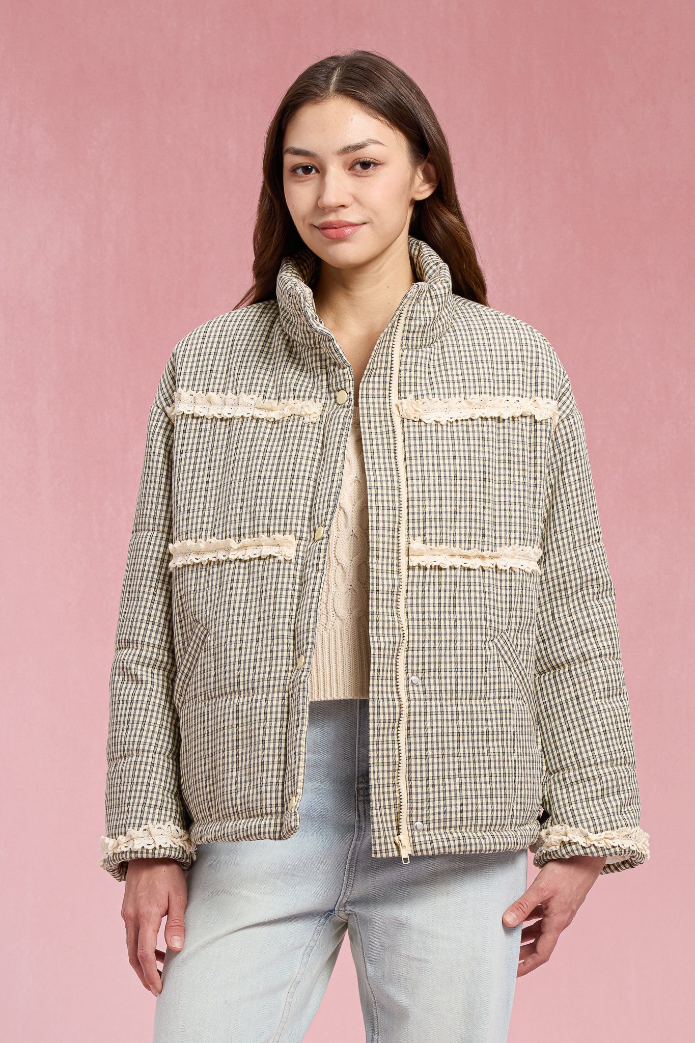 RP2905 - Gingham Lace Puffer Jacket (2S-2M-2L)