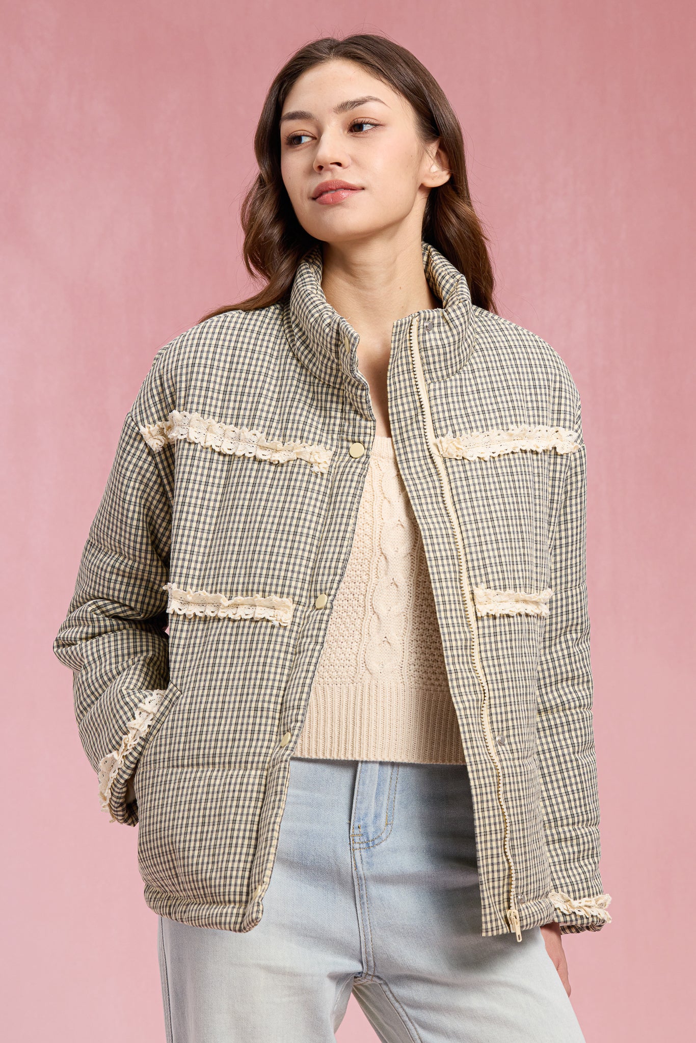 RP2905 - Gingham Lace Puffer Jacket (2S-2M-2L)