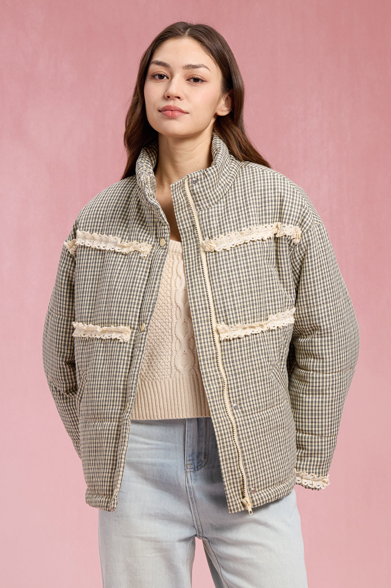 RP2905 - Gingham Lace Puffer Jacket (2S-2M-2L)