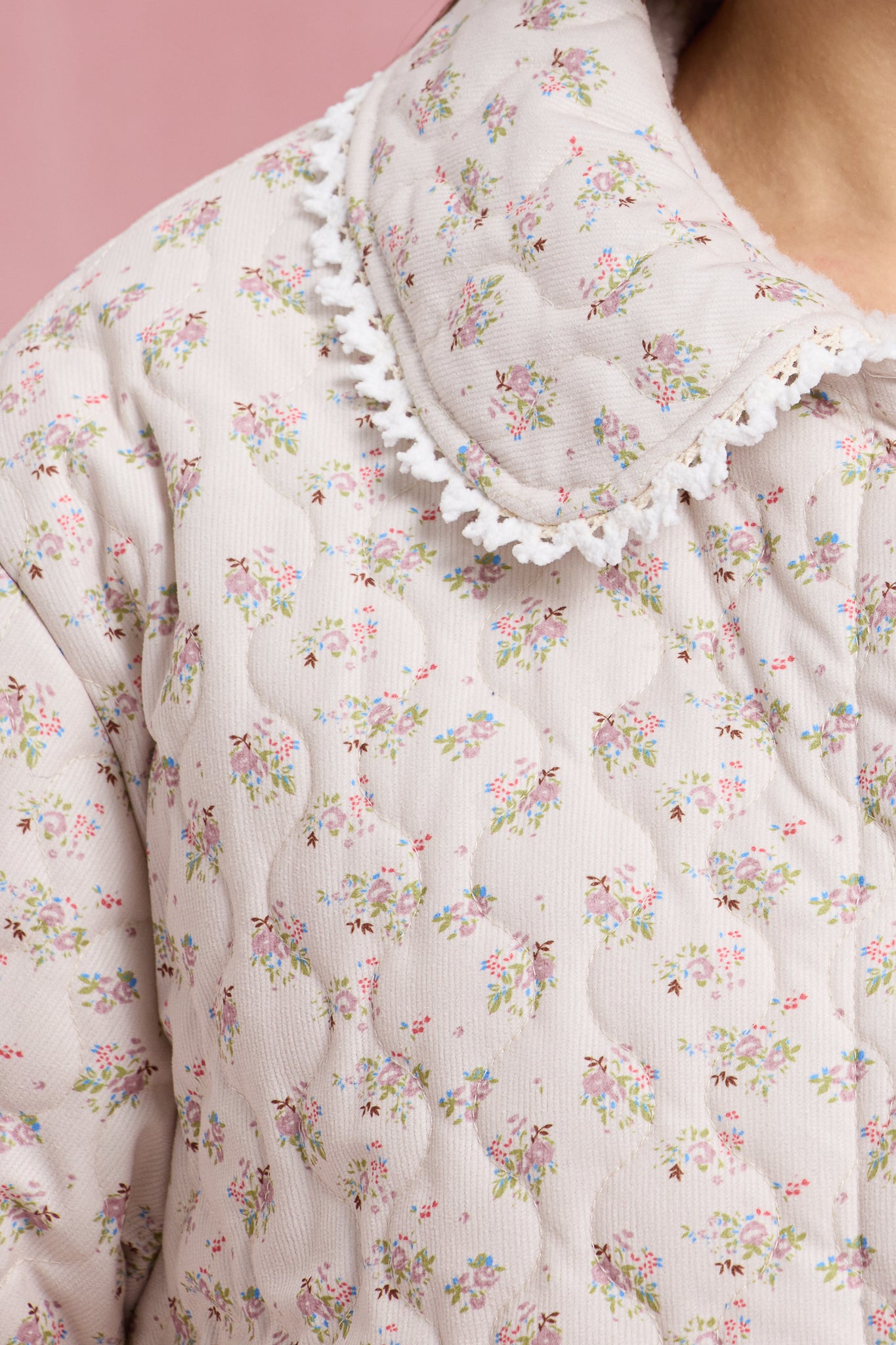 RP2903 - Sherpa-Lined Floral Puffer with Lace Trim (2S-2M-2L)